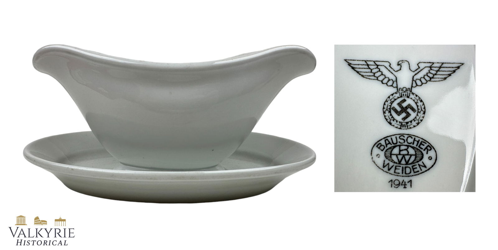 Porcelain Made German Sauce Container With Plate - Maker Marked "Bauscher Weiden 1941" (1 of 10)