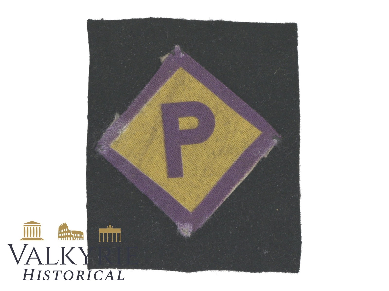 "P" Patch in Used Condition Used by Polish Slave Labourers Under German Occupation: "P" Patch in Used Condition Used by Polish Slave Labourers Under German Occupation. Good condition. All items for this auction will be shipping from Europe. Shipping cost $25 it doesn't matter how man