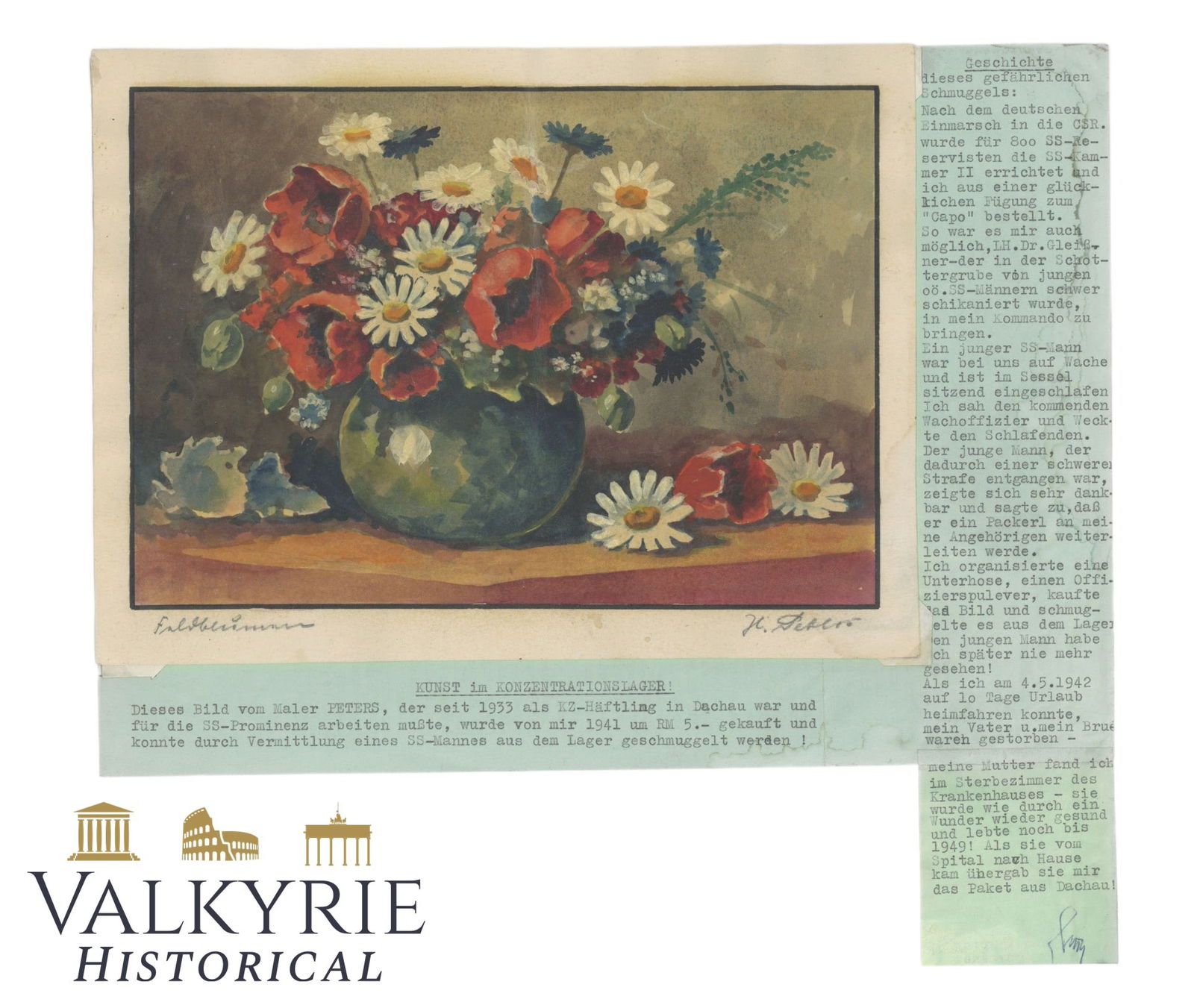 Rare Painted Still Life by Former KL Dachau Prisoner With the Story Behind It! Smuggled From KL: Rare Painted Still Life by Former KL Dachau Prisoner With the Story Behind It! Smuggled From KL. The prisoner painted for the Lagerkommandant and therefore he was protected. The description done by th