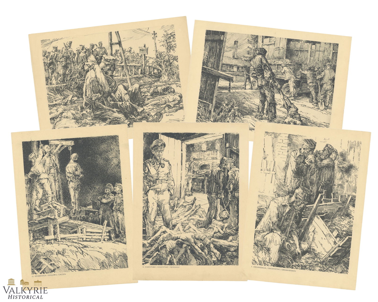 5 Prints of Drawings Made by Polish Artist and Former KL Auschwitz Prisoner Jan Komski (1 of 7)