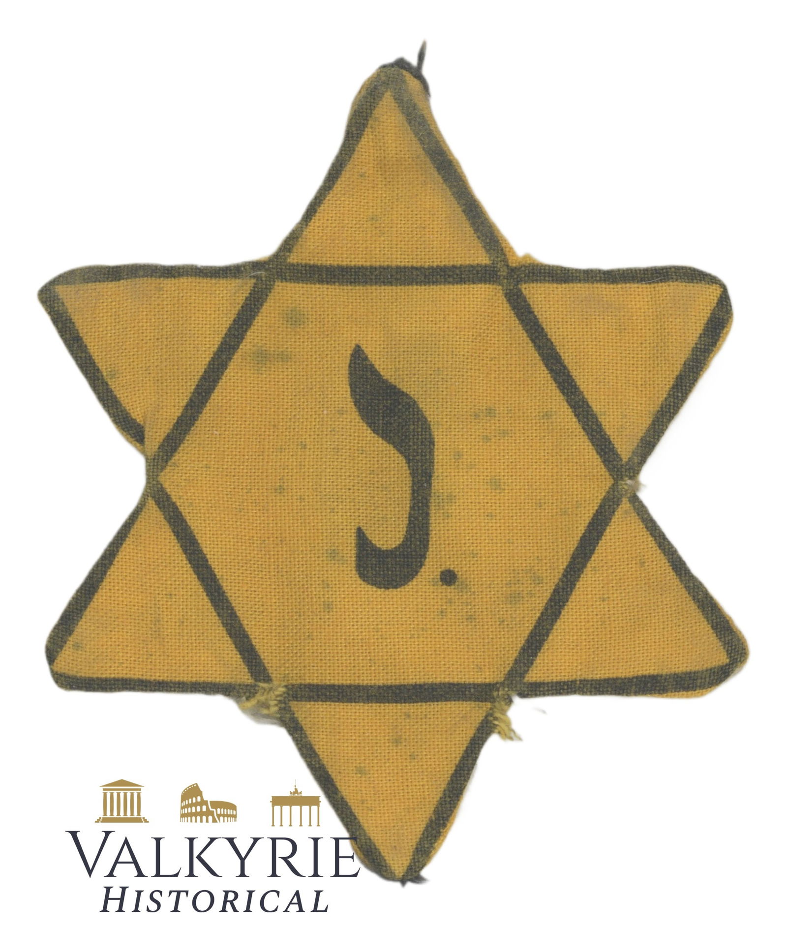 Jewish Star of David Badge J. Belgian Version Used ! Holocaust: Super scarce used condition Jewish star of David made from the legit yellow fabric with the guaranteed legit weaving in it's J. version for Belgian Jews. The star has written in the interior the lette