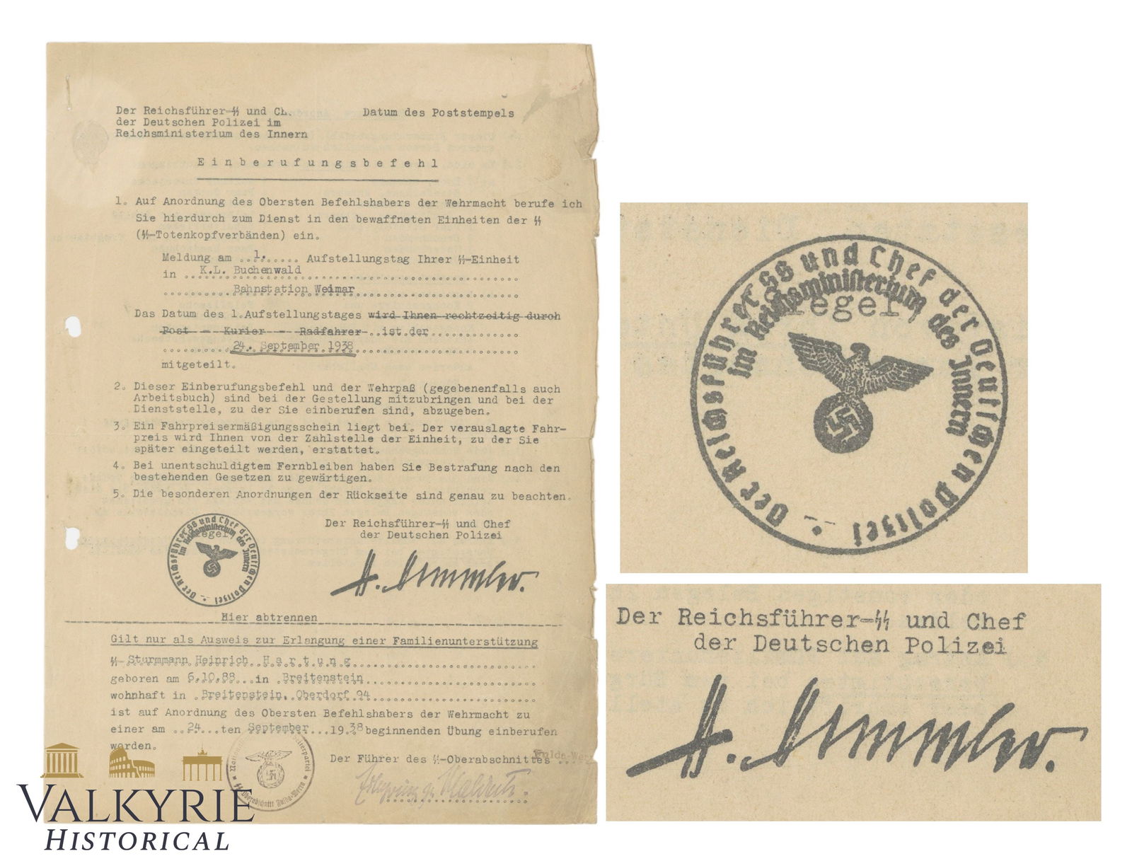 Official Conscription Notice Sent to SS-Totenkopfverbande Troops in KL Buchenwald About Mobilization (1 of 3)