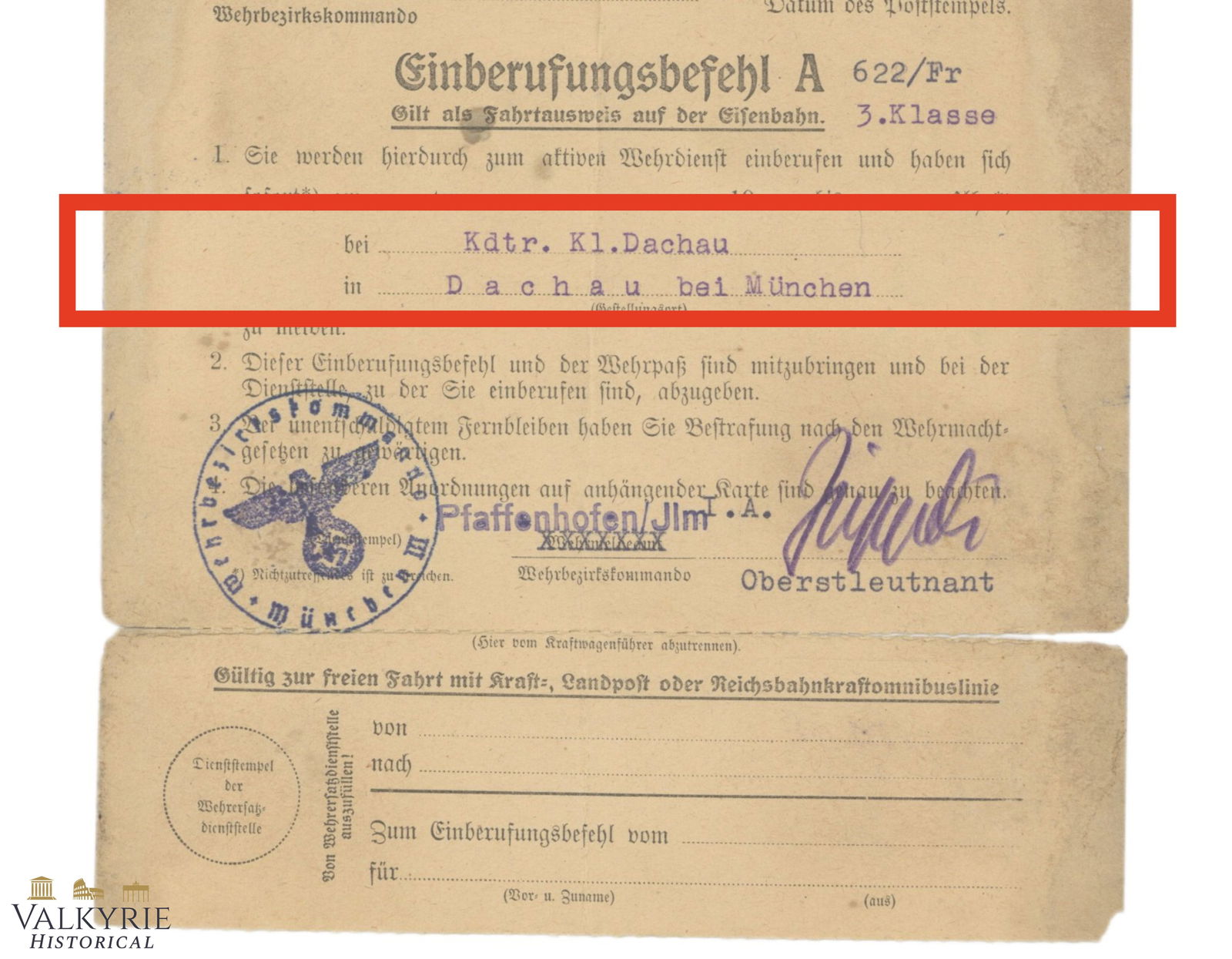 Certificated Letter Sent to a Man - Constription Order Calling Him For Military Service in KL Dachau (1 of 8)
