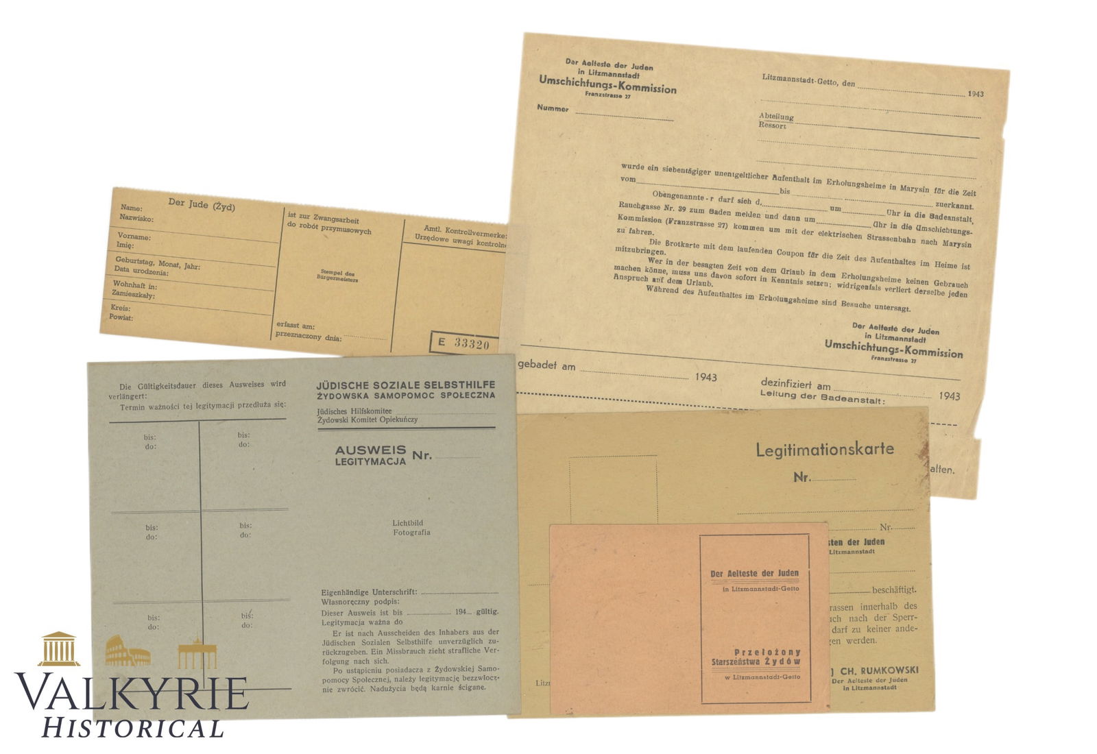 Rare Stationary and Identification Documents Set For Jews in Ghetto Litzmannstadt (1 of 9)