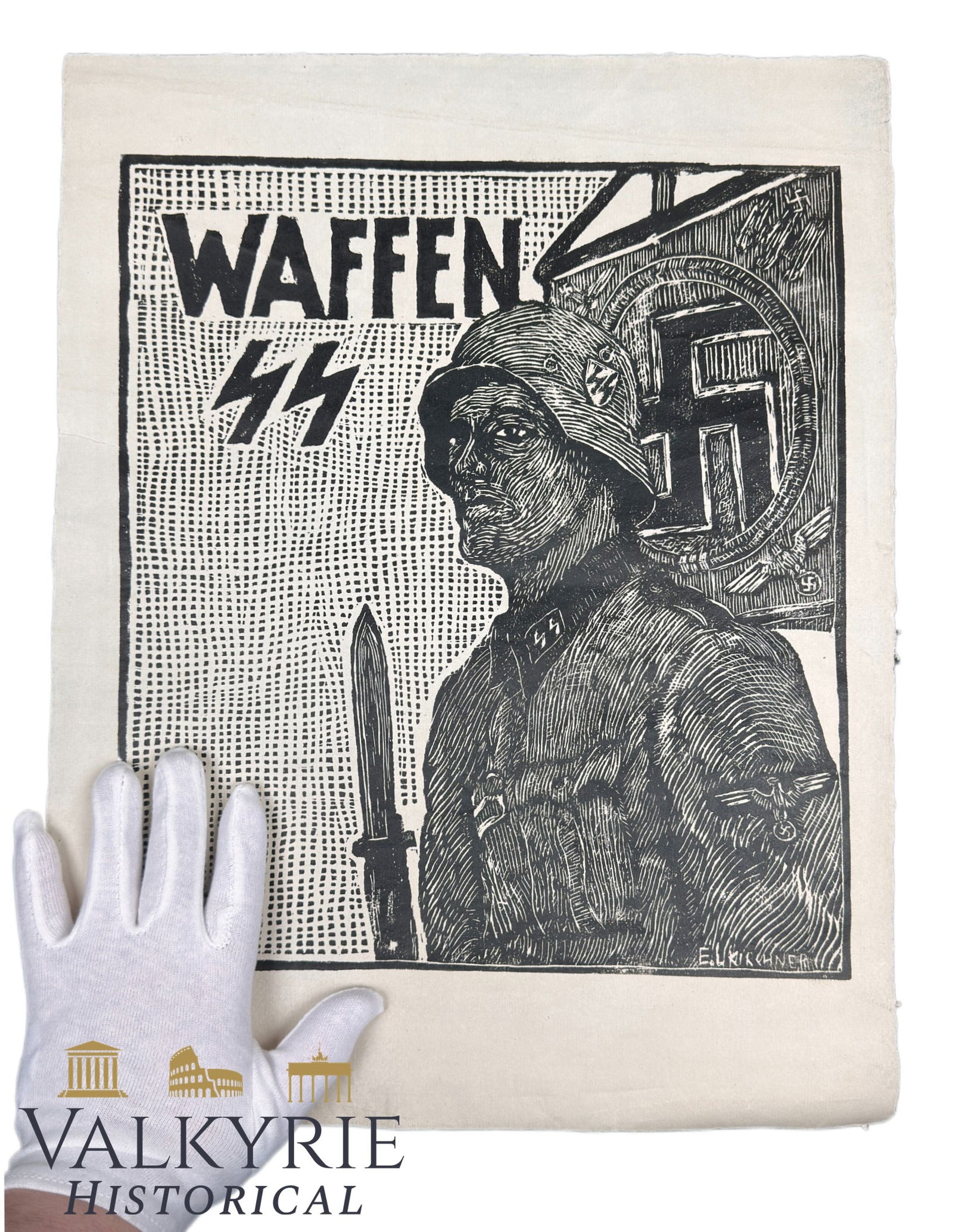 Very Interesting Print With Artwork by Censored by Nazism Expressionist Artist Ernst L. Kirchner: Very Interesting Print With Waffen SS Artwork by Censored by Nazism Expressionist Artist Ernst Ludwig. Ernst Ludwig Kirchner, exponent of German Expressionism: Kirchner’s art was heavily censored du