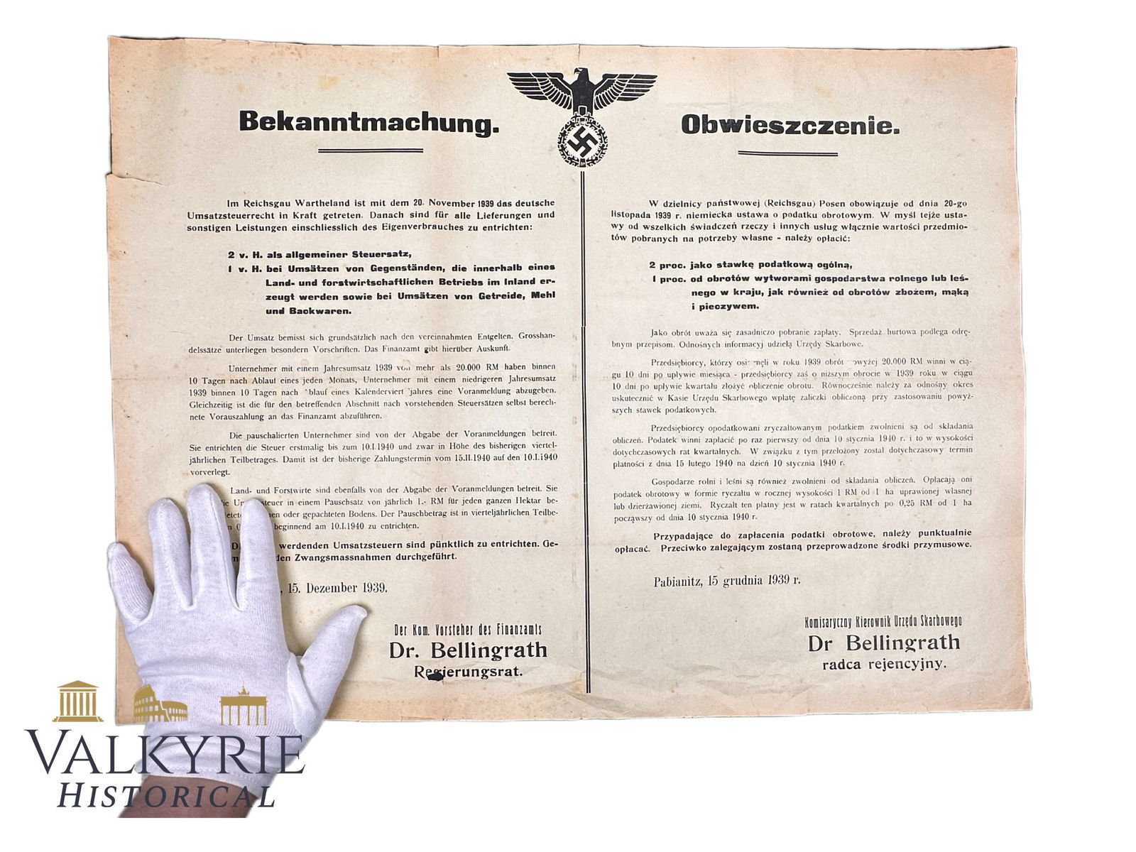 German Notice Poster About Tax Rates in the Annexed Gau Wartheland in Poland (1 of 9)