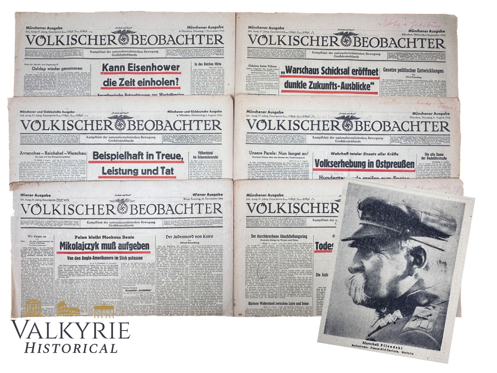 Set of 6 Numbers of the NSDAP Official Organ "Volkischer Beobachter Zeitung" - Year 1944 (1 of 20)