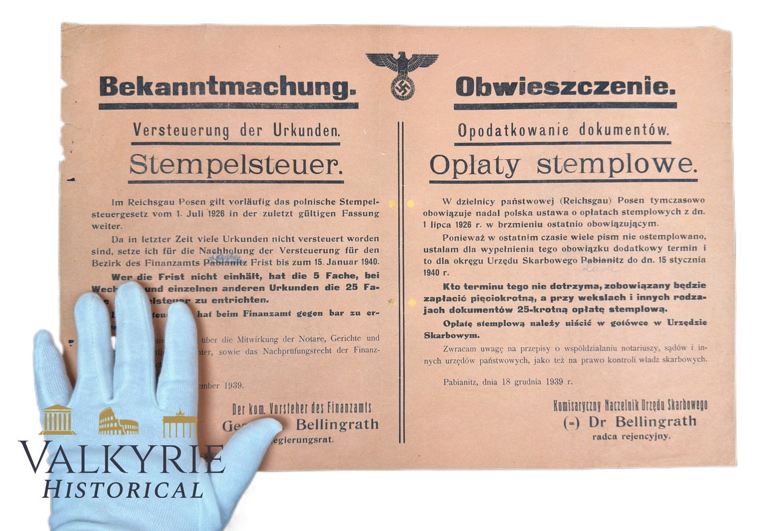 German Announcement Poster For Occupied Polish Region of Posen - 1939 (1 of 10)