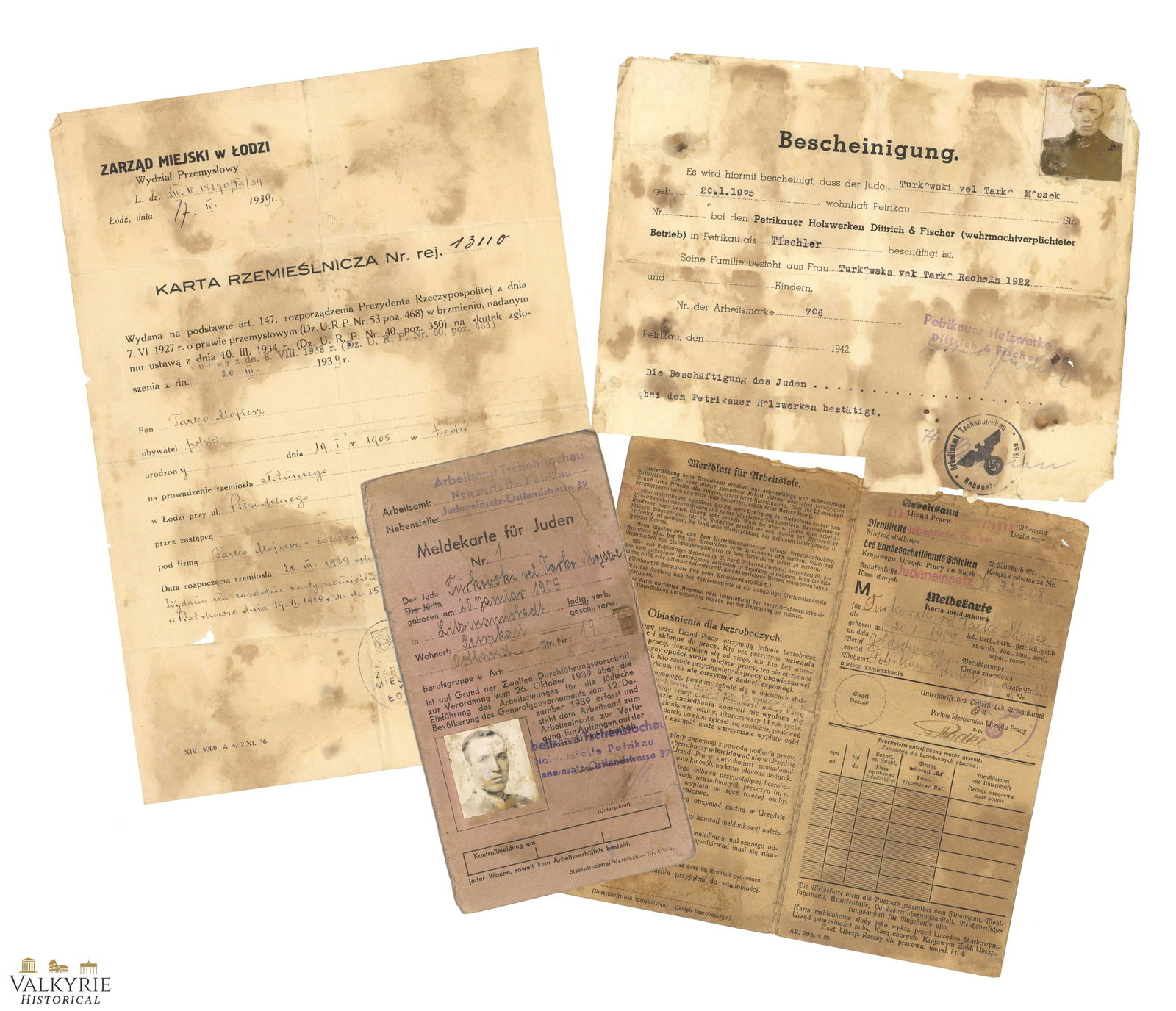 Super Rare Set of Documents to a Polish Jew from Ghetto Petrikau ( Piotrkow ) 1942 (1 of 11)