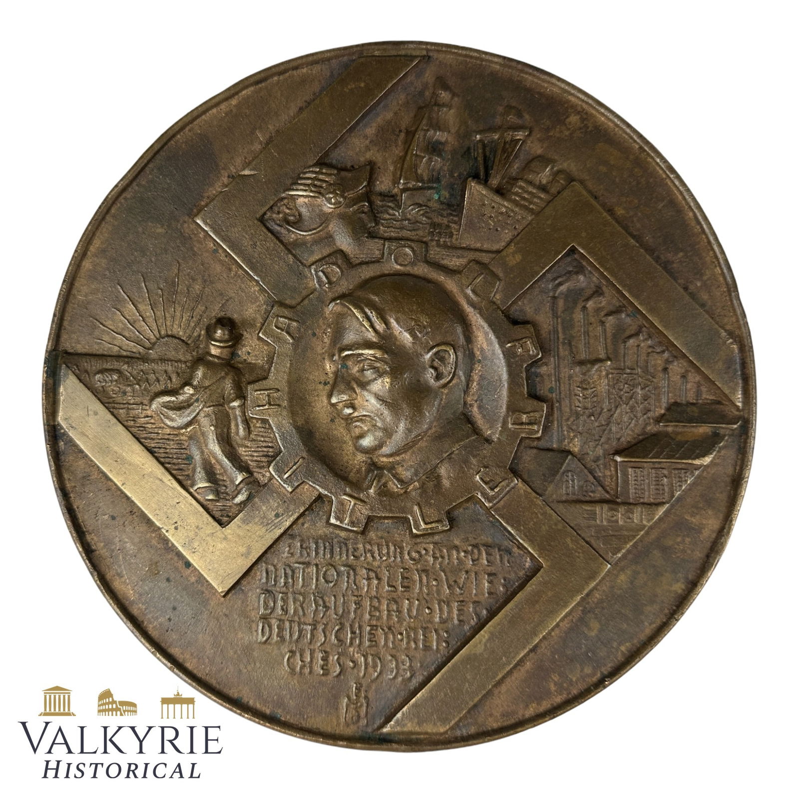 Nazi Commemorative Metope Metal Medallion of Adolf Hitler as Rebuilder of Germany 1933 - BIG: Nazi Commemorative Metope Metal Medallion of Adolf Hitler as Rebuilder of Germany 1933 - BIG. All items for this auction will be shipping from Europe. Shipping cost $25 it doesn't matter how many item