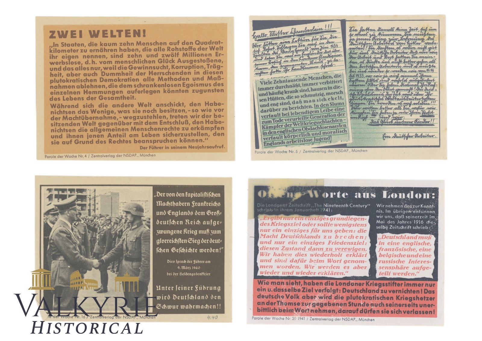 4 Nazi Propaganda Postcards Printed by NDSAP Wall Newspaper "Parole der Woche" (Slogan of the Week) (1 of 6)