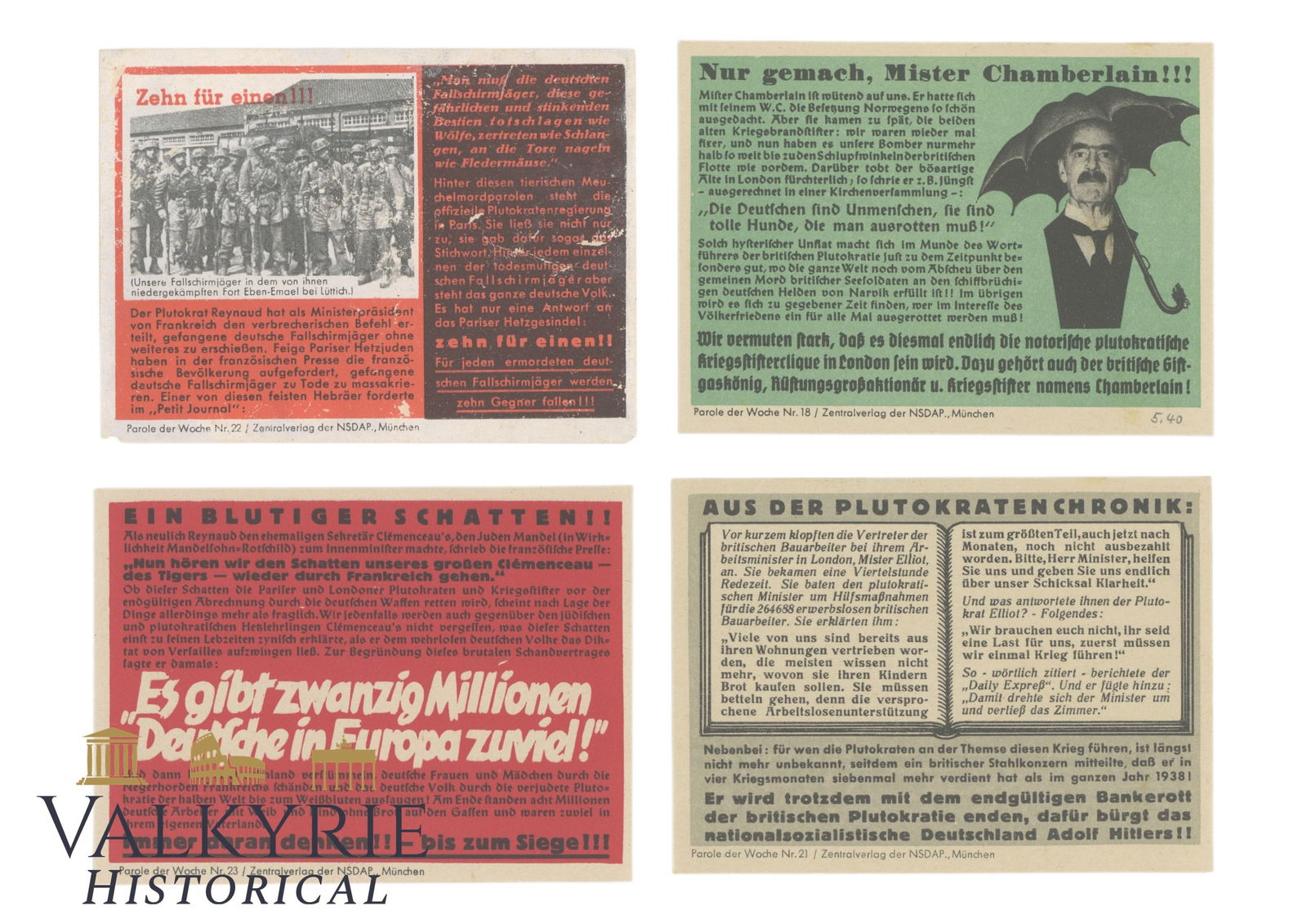 4 Nazi Propaganda Postcards Printed by NDSAP Wall Newspaper "Parole der Woche" (Slogan of the Week) (1 of 6)