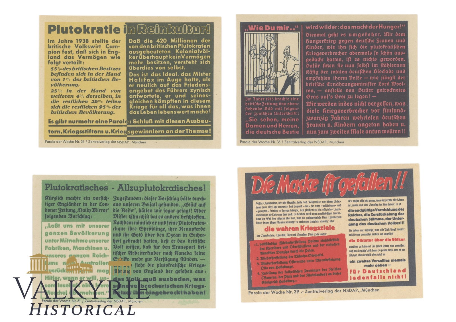 4 Nazi Propaganda Postcards Printed by NDSAP Wall Newspaper "Parole der Woche" (Slogan of the Week) (1 of 6)