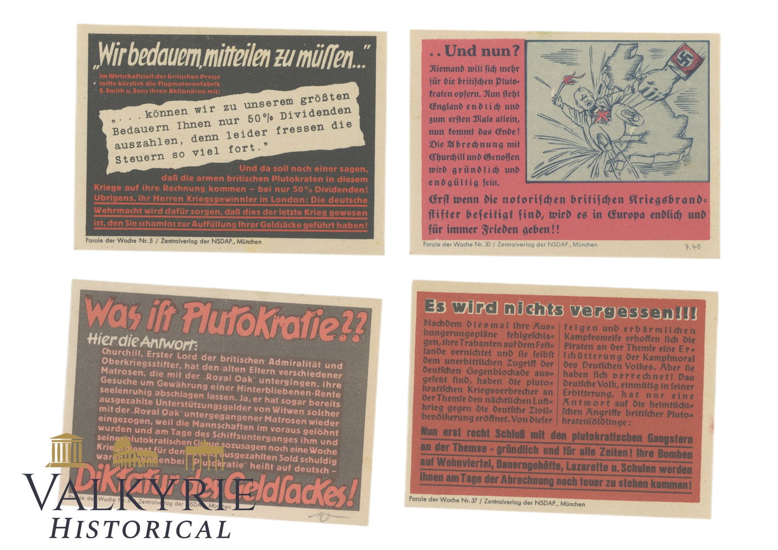 4 Nazi Propaganda Postcards Printed by NDSAP Wall Newspaper "Parole der Woche" (Slogan of the Week) (1 of 6)