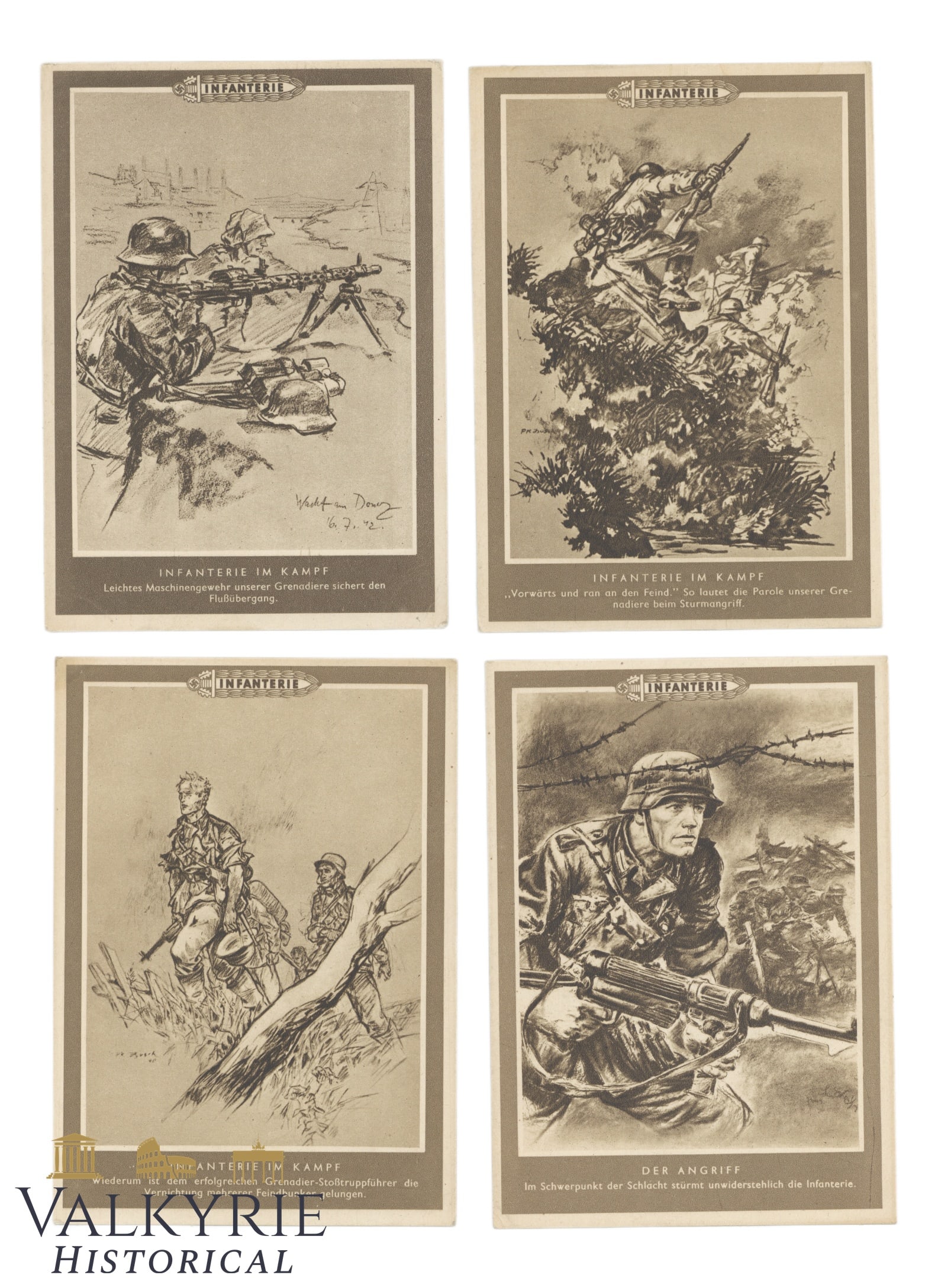 Set of 4 Propaganda Postcards With Artwork Related to the Wehrmacht Infantry - Non-circulated (1 of 6)