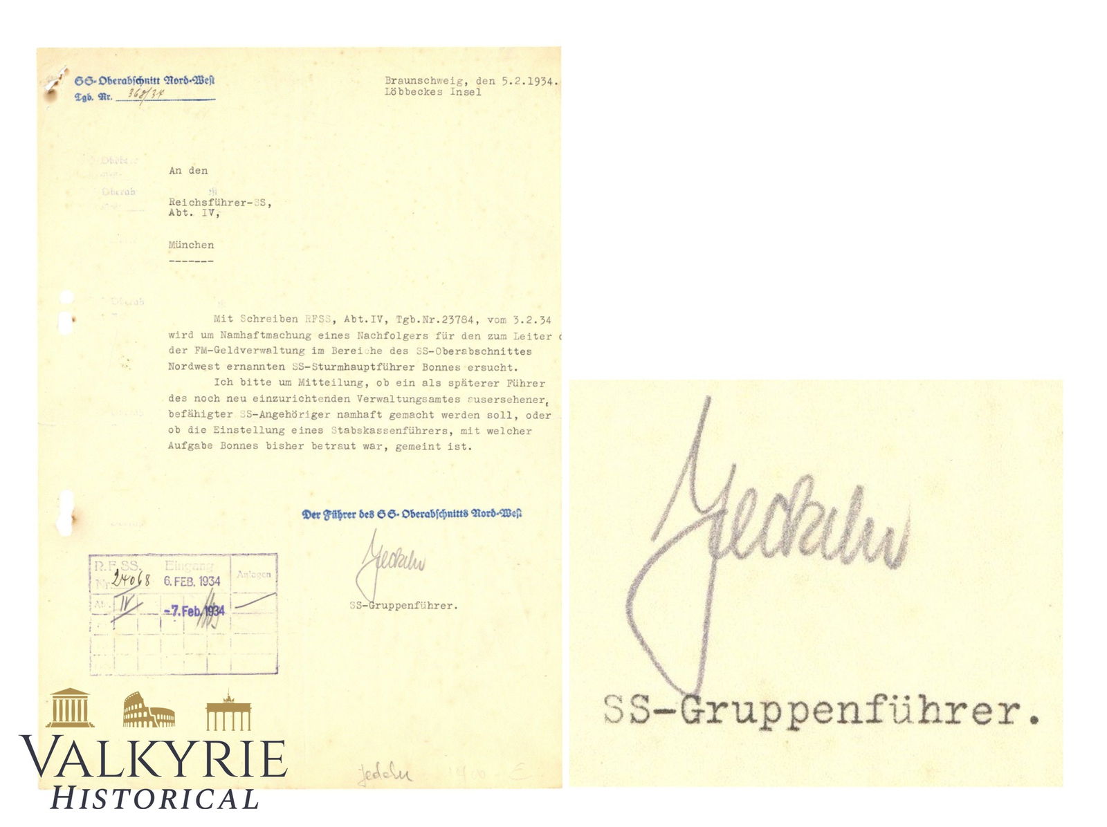 Letter Sent and Signed by Friedrich August Jeckeln SS Leader Involved in Mass Murders in Baby Yar (1 of 6)