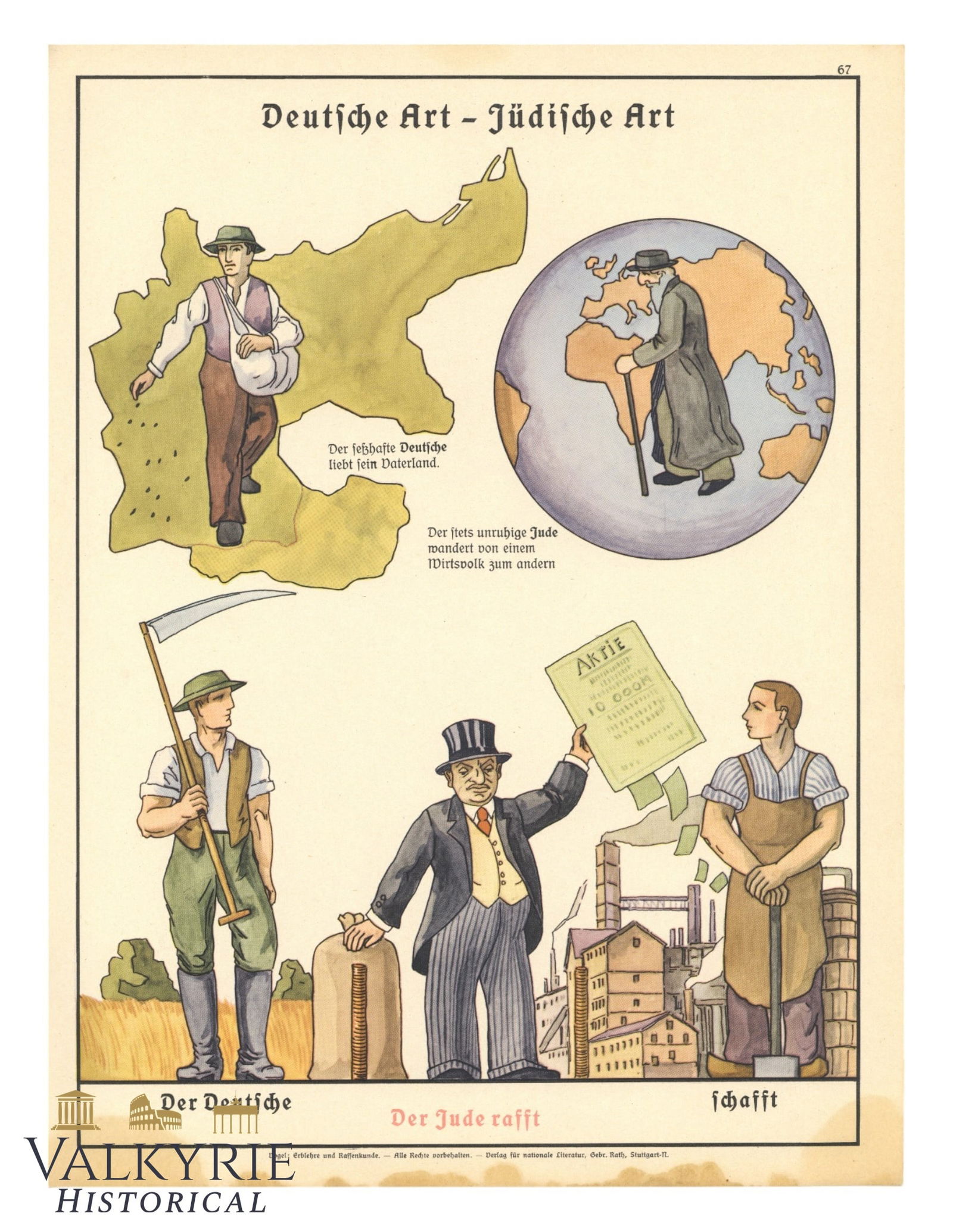 German Racist and Anti-Semitic Didactical Sheet "German Nature - Jewish Nature": German Racist and Anti-Semitic Didactical Sheet "German Nature - Jewish Nature".Size: 39x29cm on cardboard . All items for this auction will be shipping from Europe. Shipping cost $25 it doesn't matte