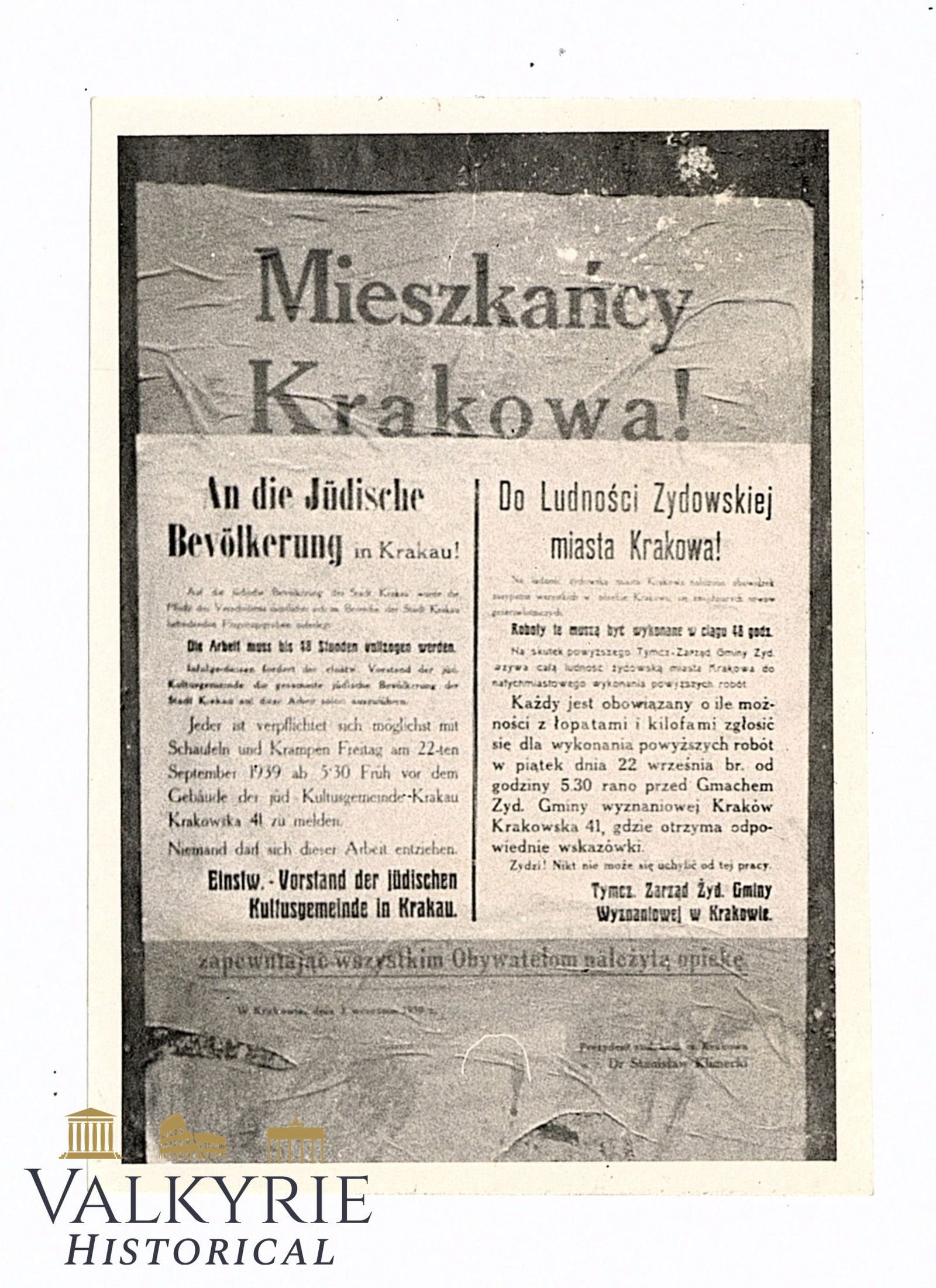 Photo Taken in Krakow of a Notification Poster Aimed to the Jews in That City (1 of 4)