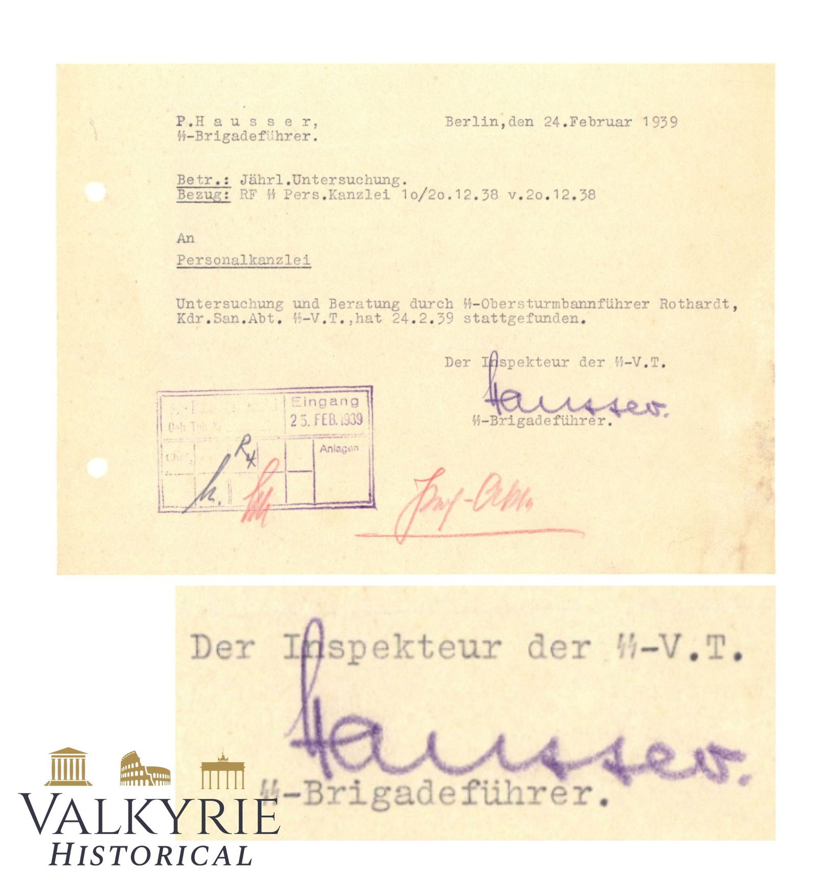 Rare Letter Sent and Signed in 1939 by Waffen SS General Papa Hausser (1 of 3)