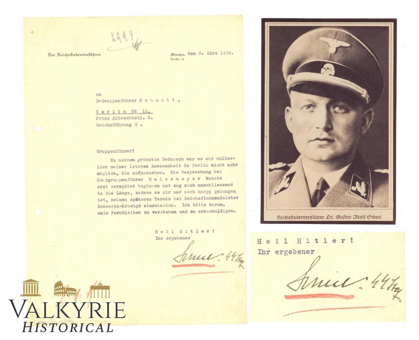 Letter Signed by Reichs Students Leader and Einsatzgruppen Commander Gustav Adolf Scheel (1 of 7)