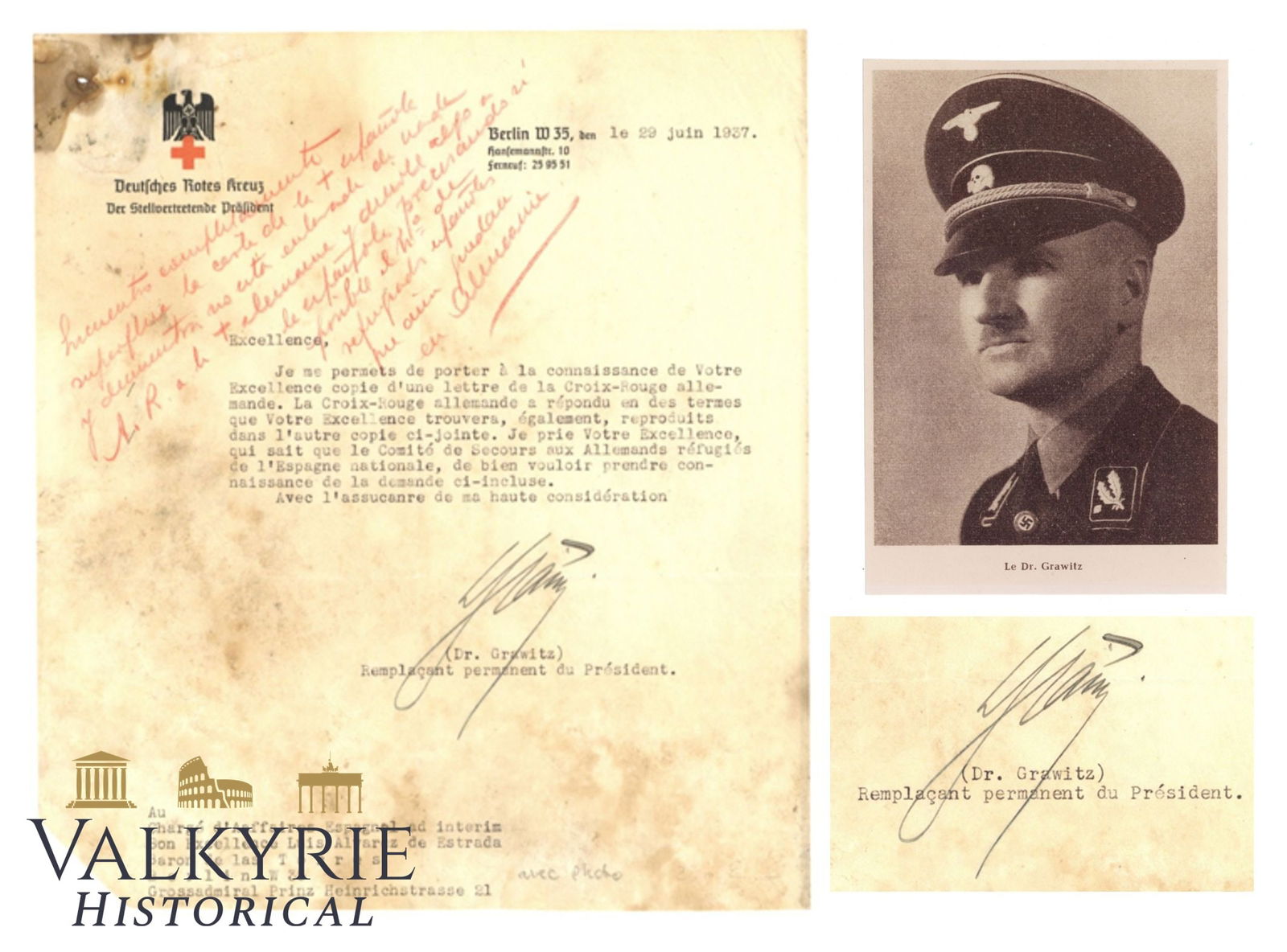 Rare Letter Sent by SS Doctor and DRK Director Ernst Grawitz Regarding Prisoners in National Spain (1 of 6)