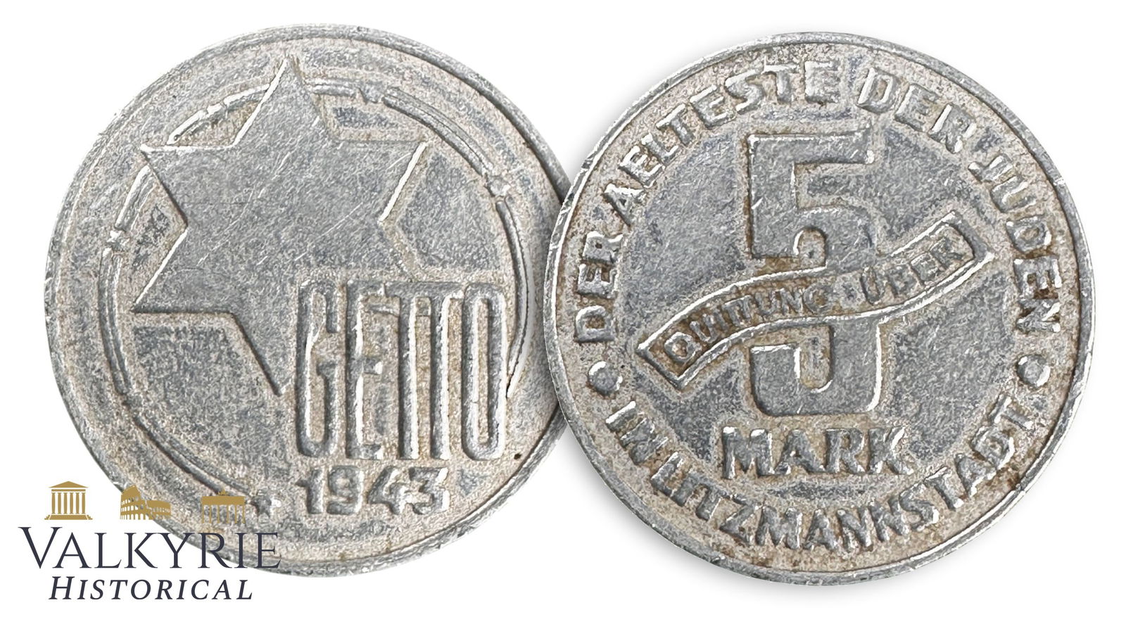 5 MARK 1943 – GHETTO LITZMANNSTADT – COIN – ALUMINUM: Lodz Ghetto (Litzmannstadt) – 5 Mark 1943 – Auction Description