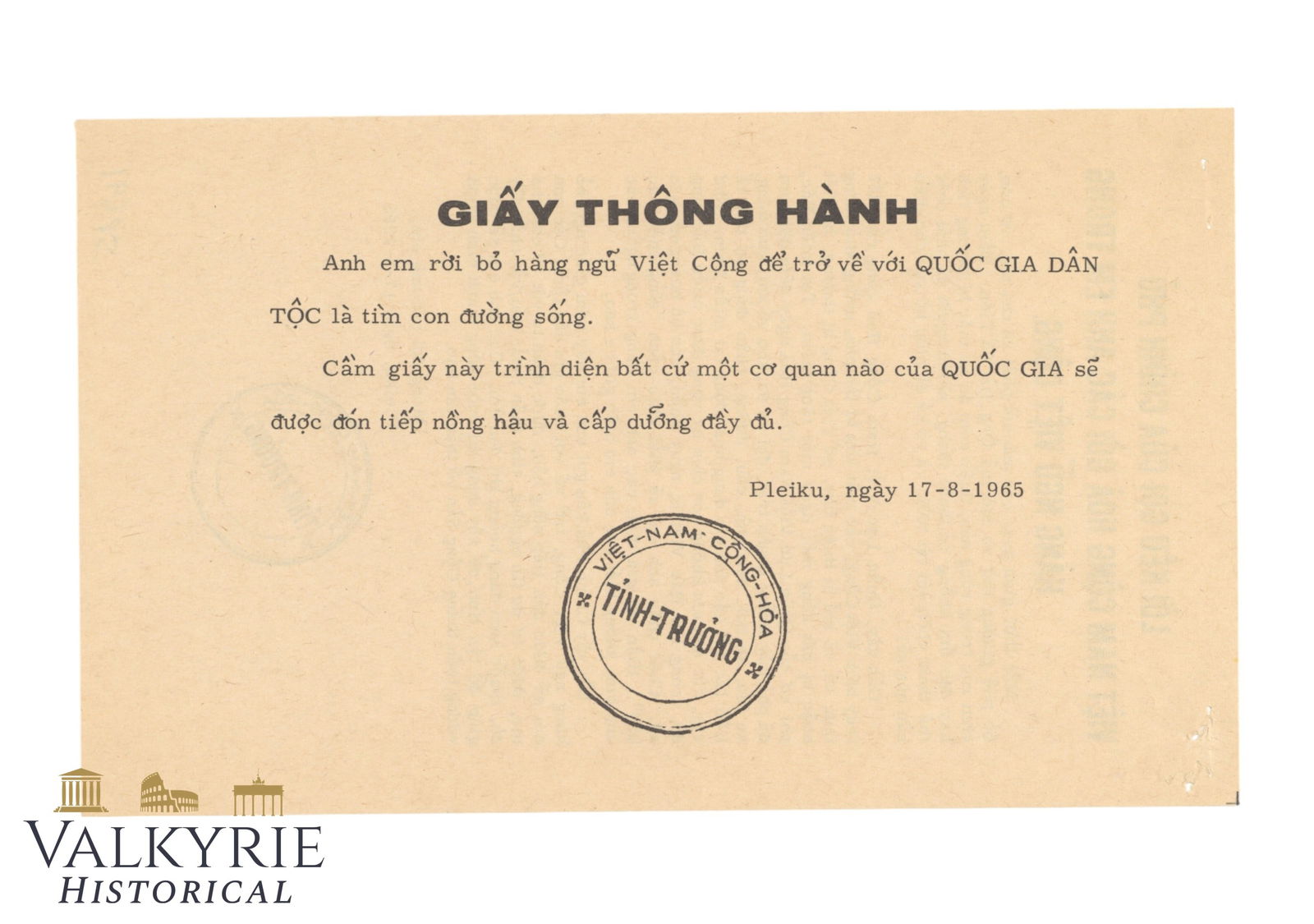 Vietnam War Propaganda Leaflet of the Republic of Vietnam For Viet Cong Brothers (1 of 2)