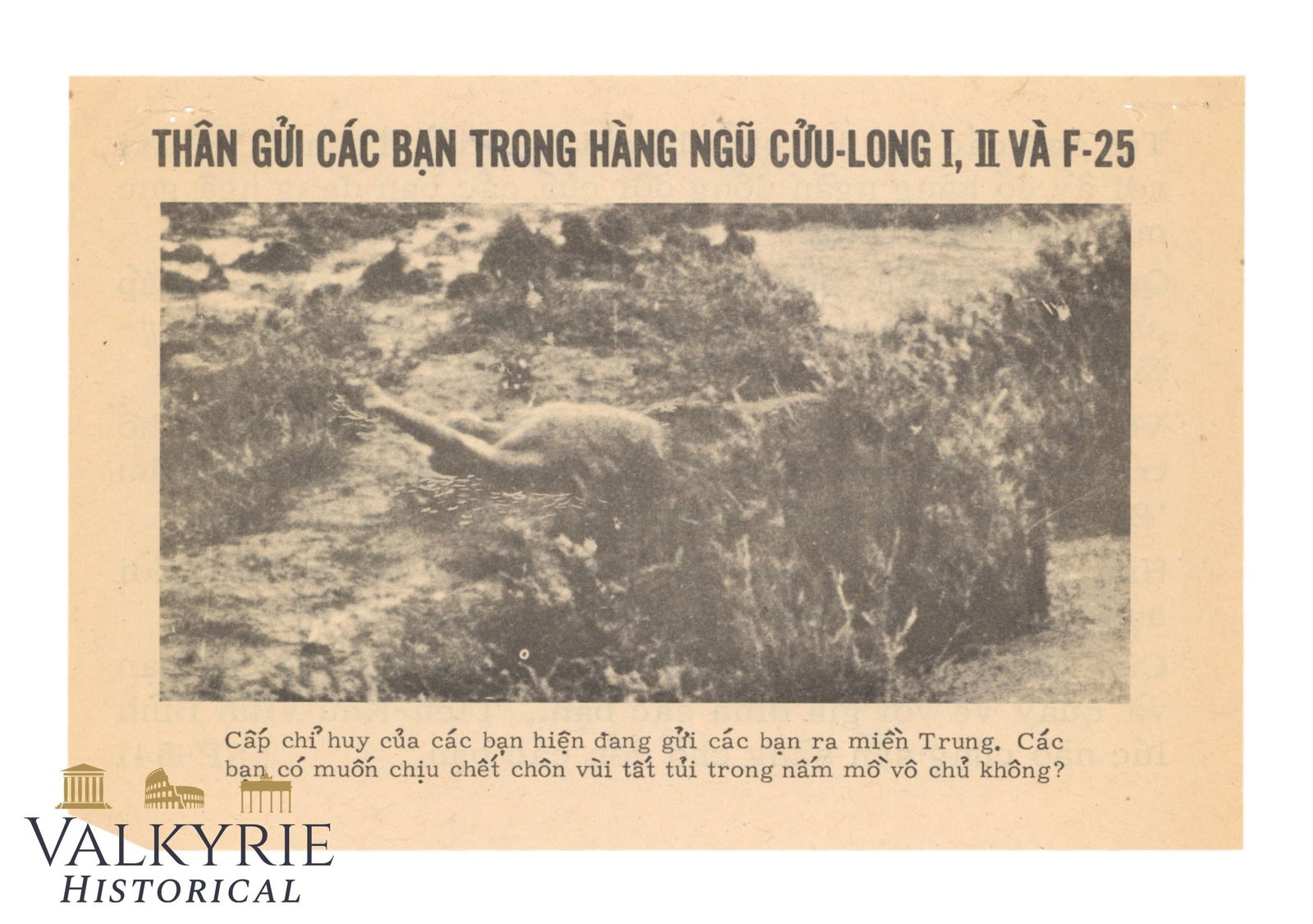 Vietnam War Period War Propaganda Leaflet Telling Viet Cong Soldiers That They're Sent to Die (1 of 2)