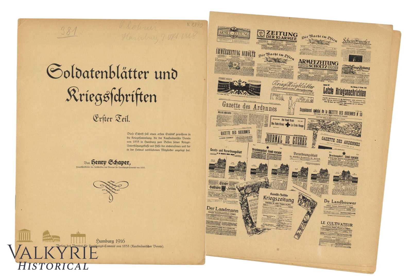 German Booklet Printed During WW1 Entitled "Soldier's Newspapers and War Writings" 1916 (1 of 9)