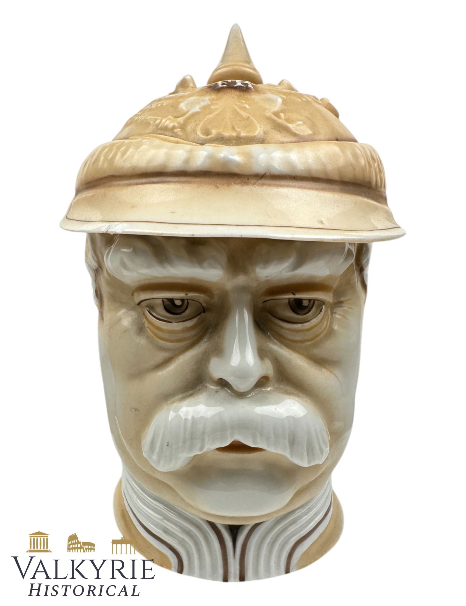 Very Curious Reservistika German Beer Mug of the WW1 Period Representing Hindenburg or Ludendorff: Very Curious Reservistika German Beer Mug of the WW1 Period Representing Hindenburg or Ludendorff. Great quality porcelain. All items for this auction will be shipping from Europe. Shipping cost $25 i