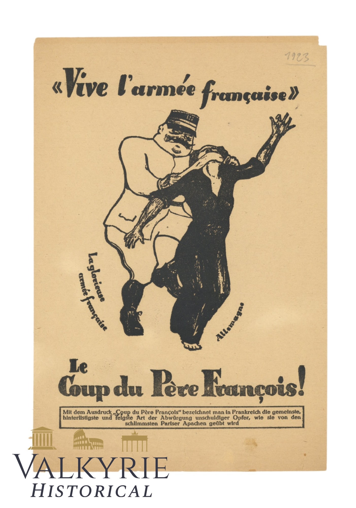 German Post-WW1 Anti-French Leaflet "Hail To the French Army! The French Coup du Pere!" 1923 (1 of 2)