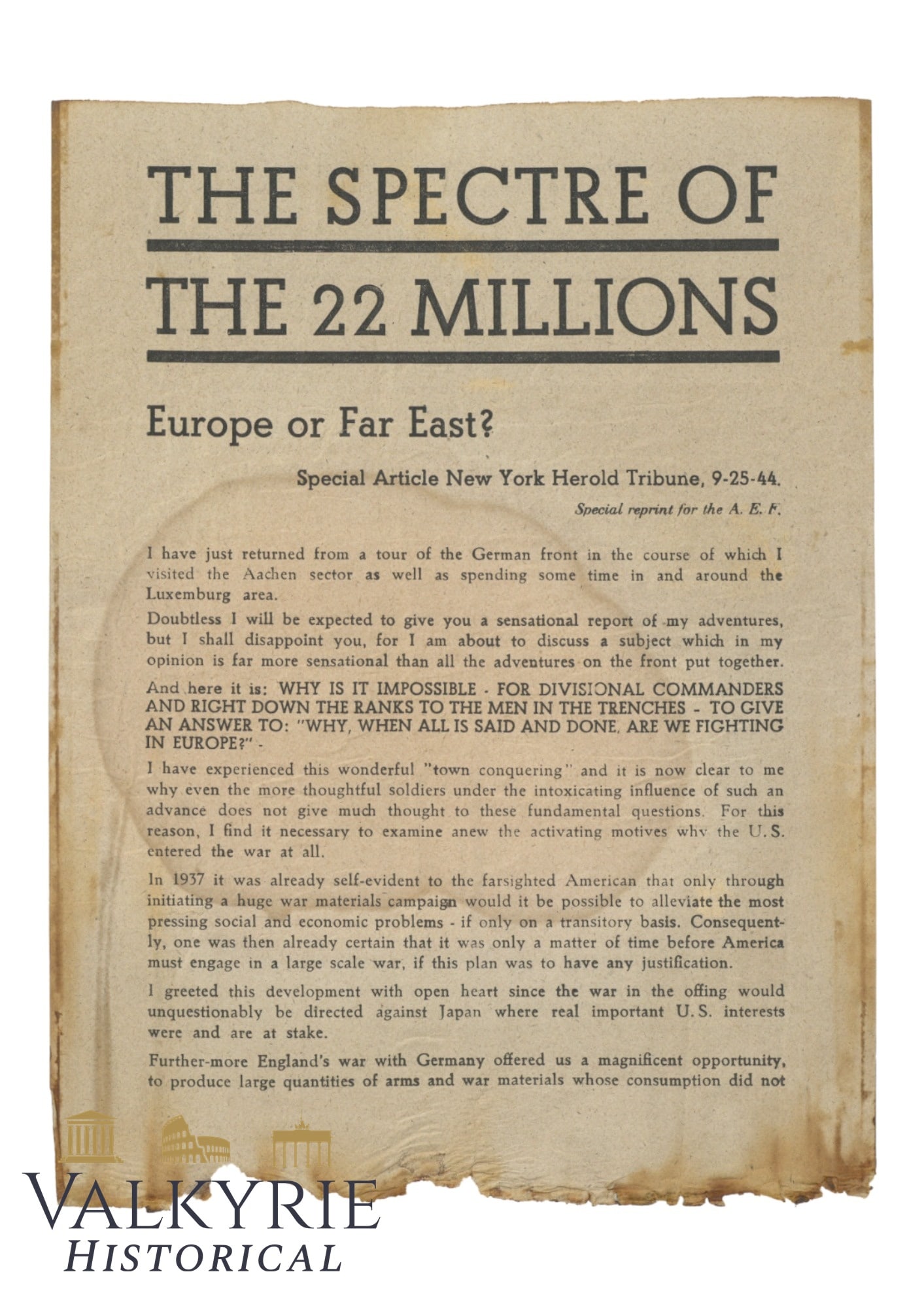 Nazi WW2 Anti-American Propaganda Leaflet - Reproducing American Press Article Asking About War (1 of 2)
