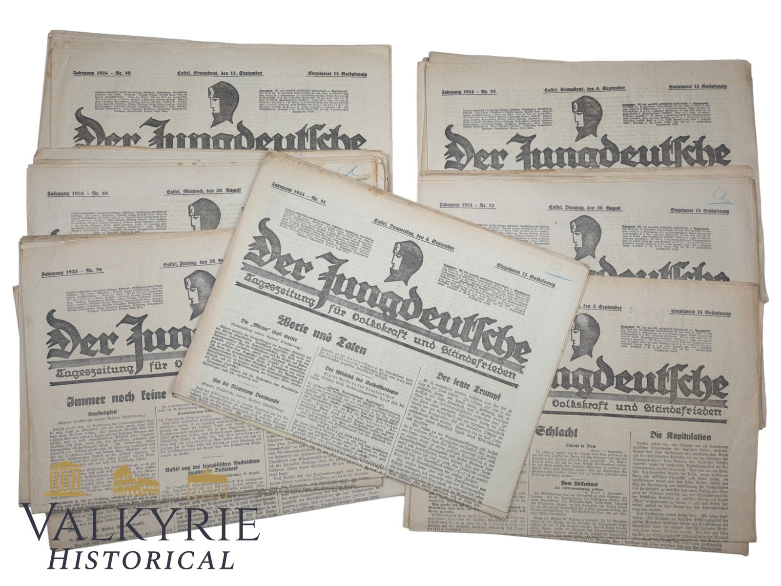 8 Der Jungdeutsche Newspapers - All Different Numbers From 1924: 8 Der Junge Deutsche Newspapers - All Different Numbers From 1924.All items for this auction will be shipping from Europe. Shipping cost $25 it doesn't matter how many items you win.