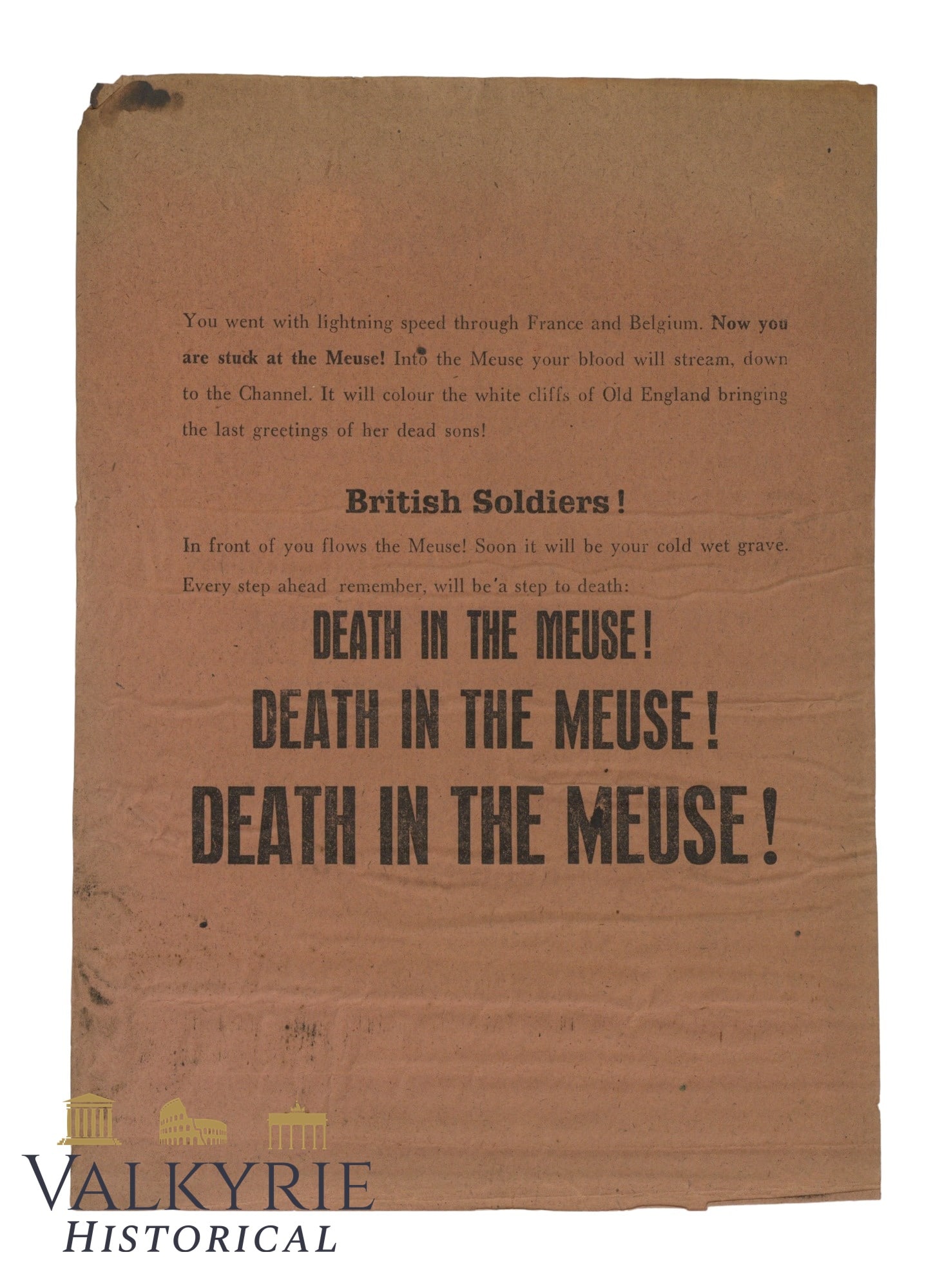 Nazi WW2 Anti-British Propaganda Leaflet - "Death in the Meuse!" (1 of 2)