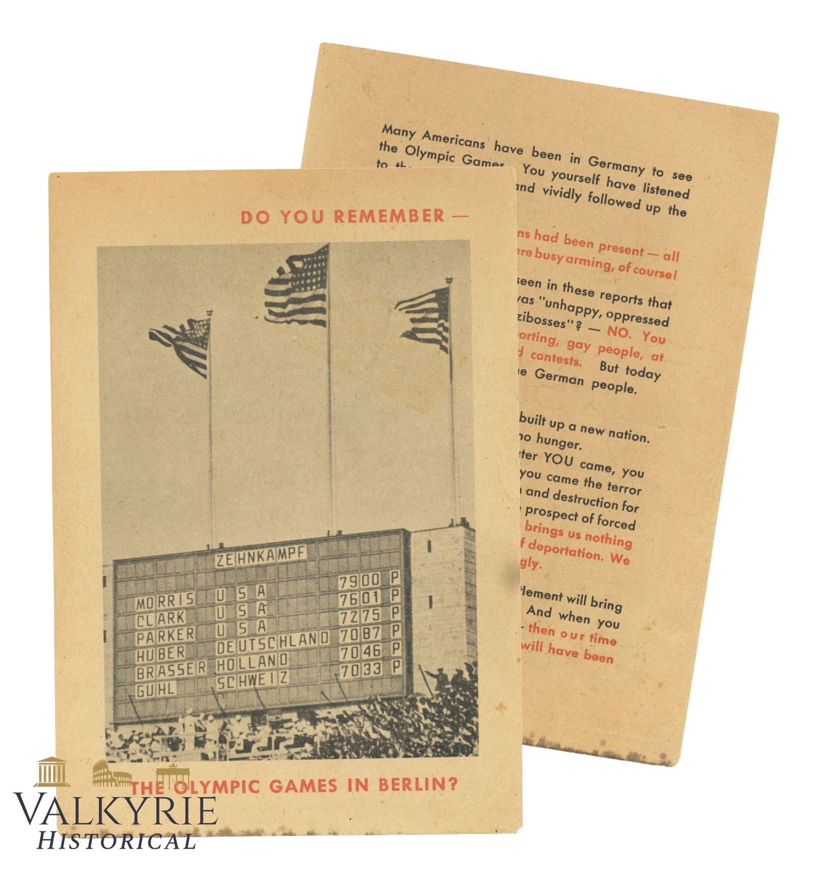 Nazi WW2 Anti-American Propaganda Leaflet in English - Do You Remember the Olympic Games in Berlin? (1 of 3)