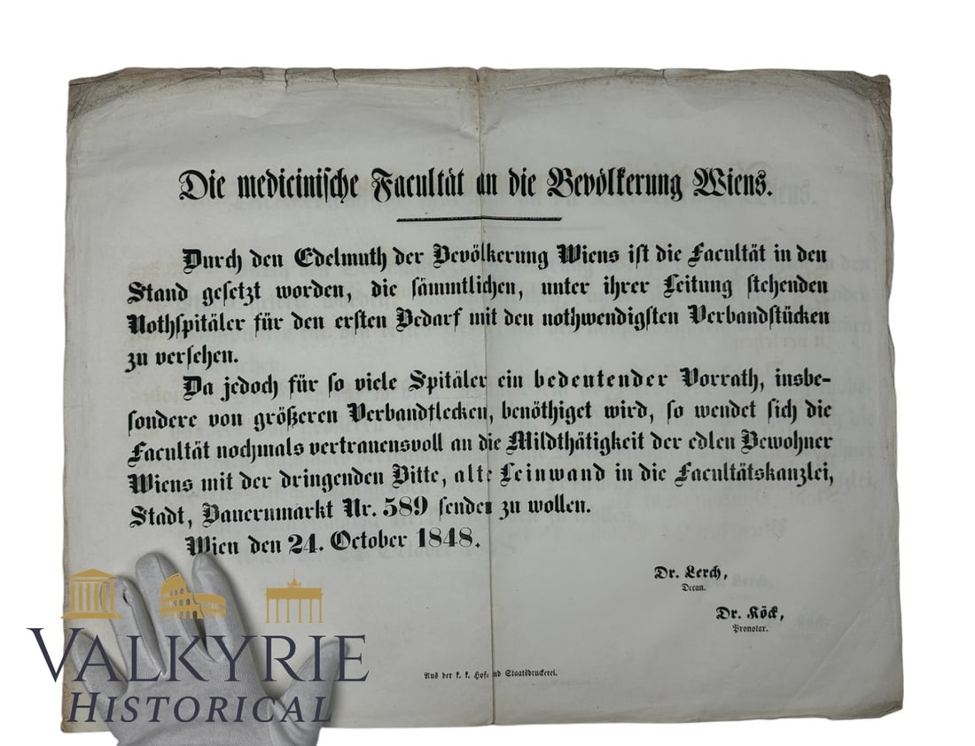 Austrian Poster With Request by the Medicine Faculty in Vienna to the Viennese Citizen's 1848 (1 of 5)
