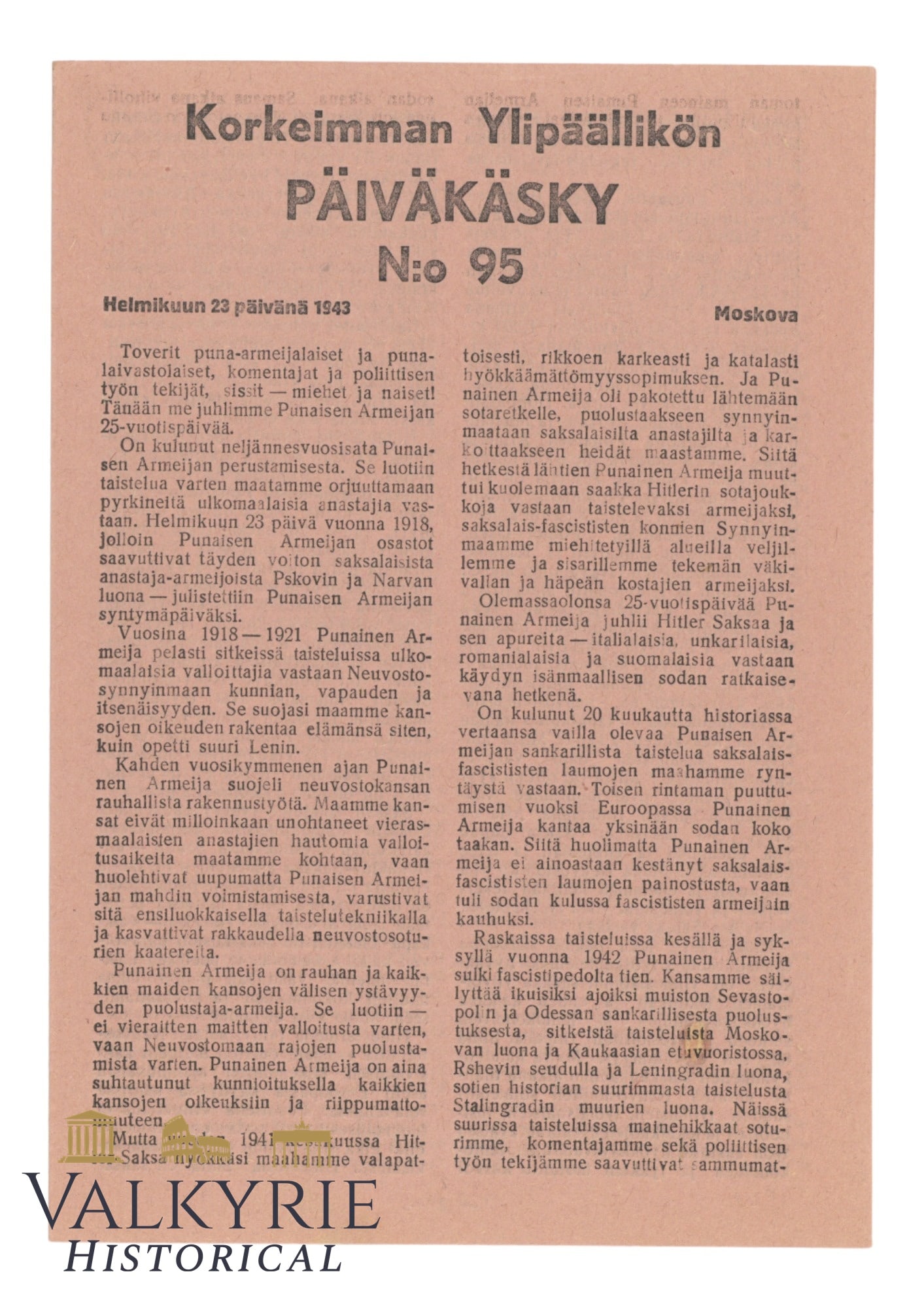 Red Army War Propaganda Leaflet With Stalin Message in Finnish 1943: Red Army War Propaganda Leaflet With Stalin Message in Finnish in 1943.Size: 19x13cm. All items for this auction will be shipping from Europe. Shipping cost $25 it doesn't matter how many items you wi