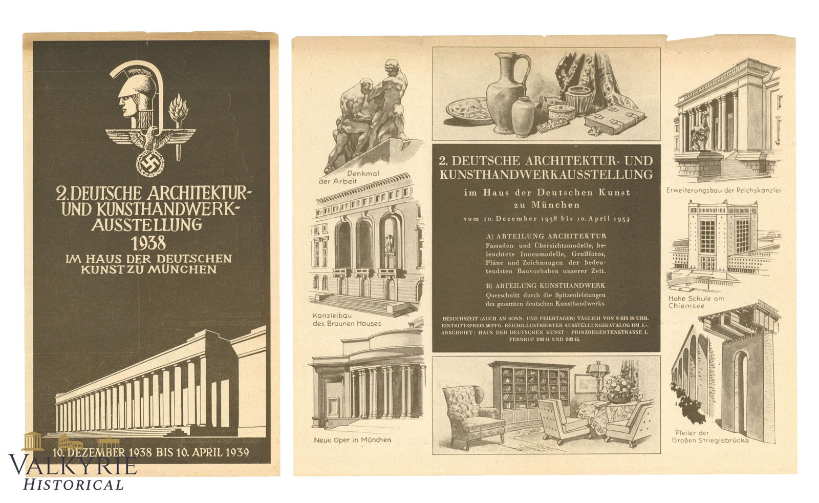 Ad Leaflet With Information About the 2nd III Reich Architecture Exhibition in Munich in 1938: Ad Leaflet With Information About the 2nd III Reich Architecture Exhibition in Munich in 1938. It was a German architecture and handcraft exhibition very influenced by Nazism and it was always celebra