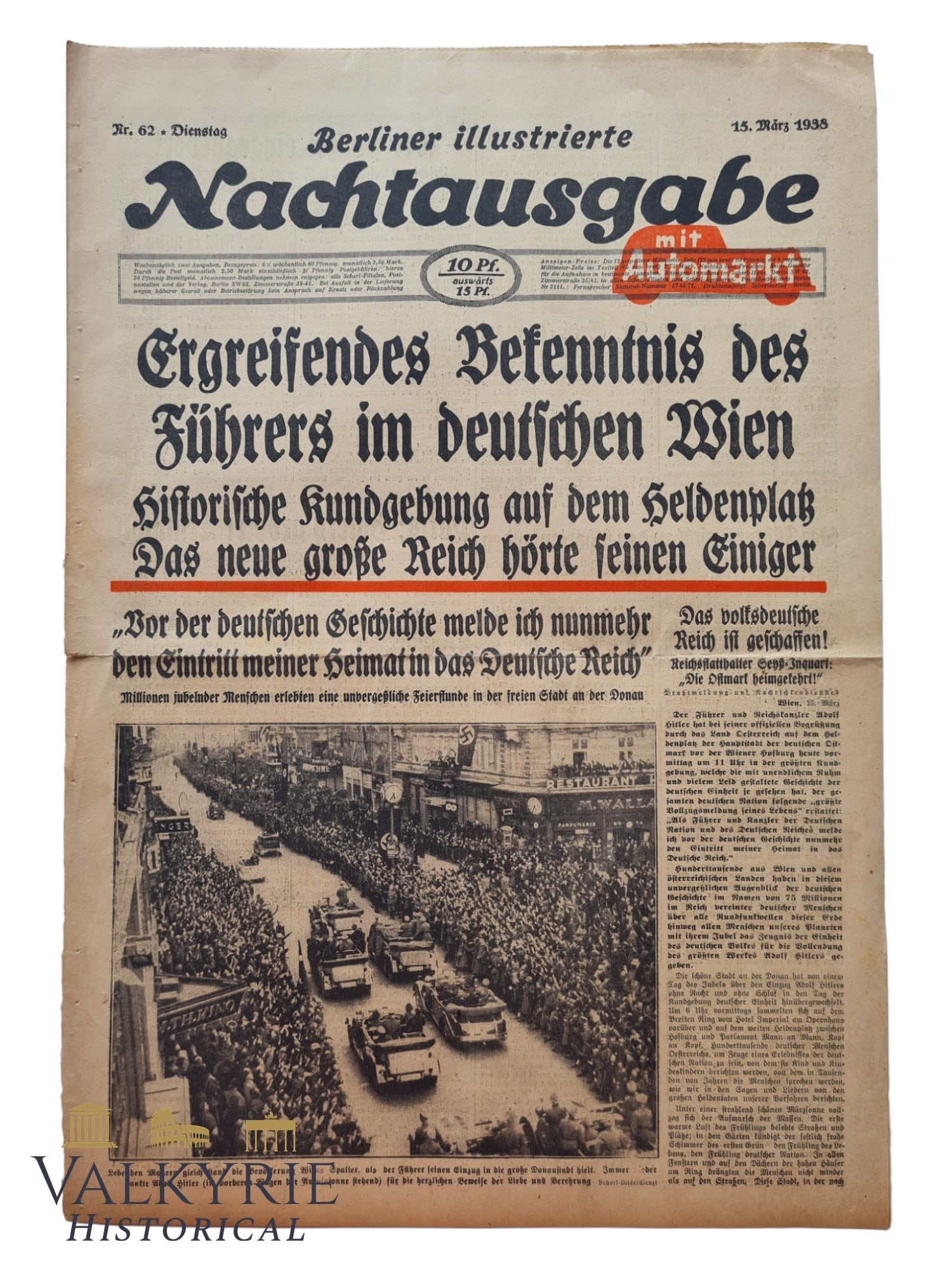 "Berliner Illustrierte Nachtausgabe" Issue of 15. March 1938 About Visit of Hitler to Vienna (1 of 3)