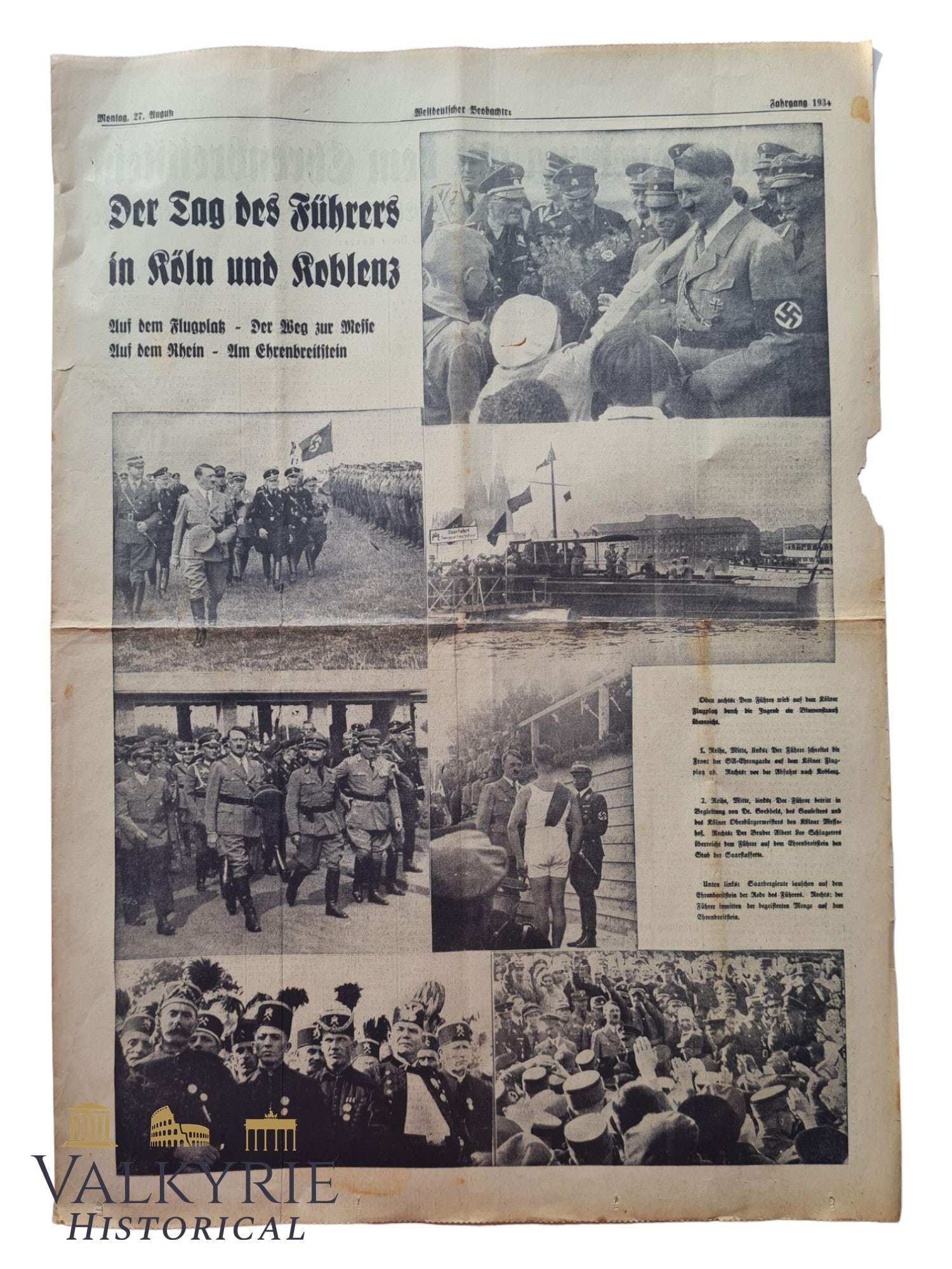 2 Pages of the "Westdeutscher Beobachter" Tabloid From September 1934 - Hitler in Koln and Koblenz (1 of 6)