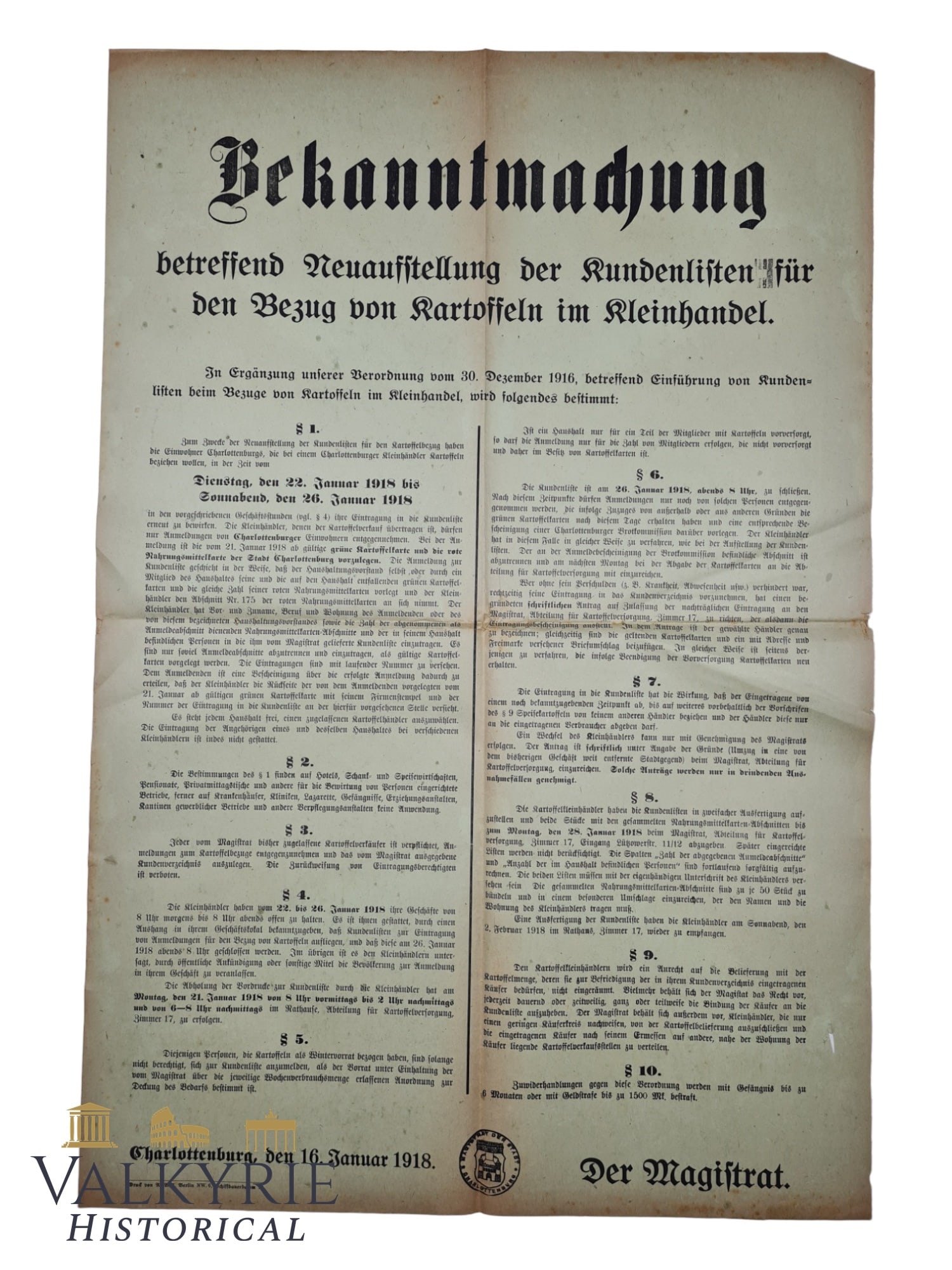 Announcement Poster From the City of Charlottenburg - Reissuance of Customer Lists to Buy Potatoes (1 of 8)