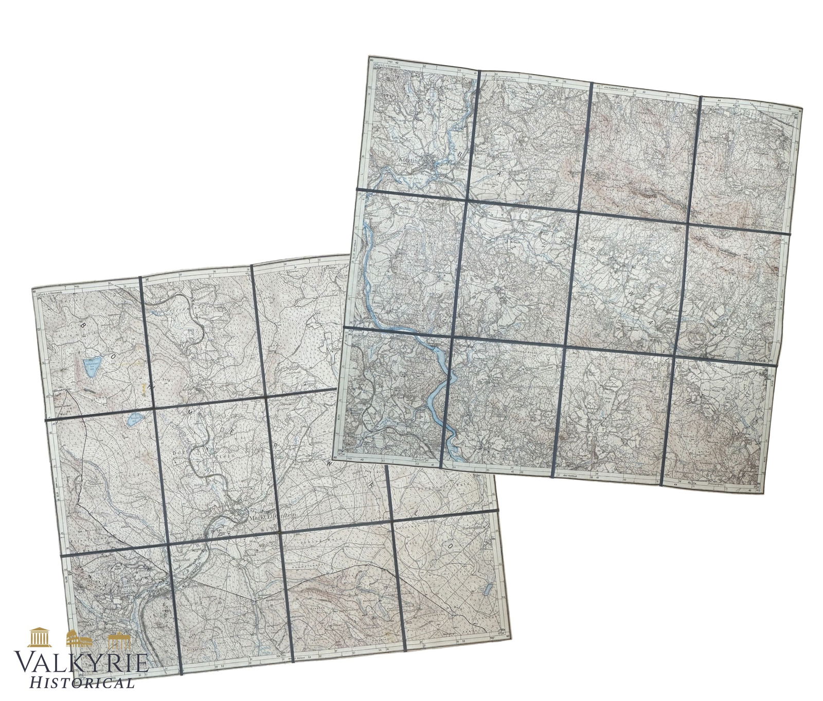 Set of 2 x III Reich Period Rigid Maps of the Cities of Eisenstein and Koetzting (1 of 20)