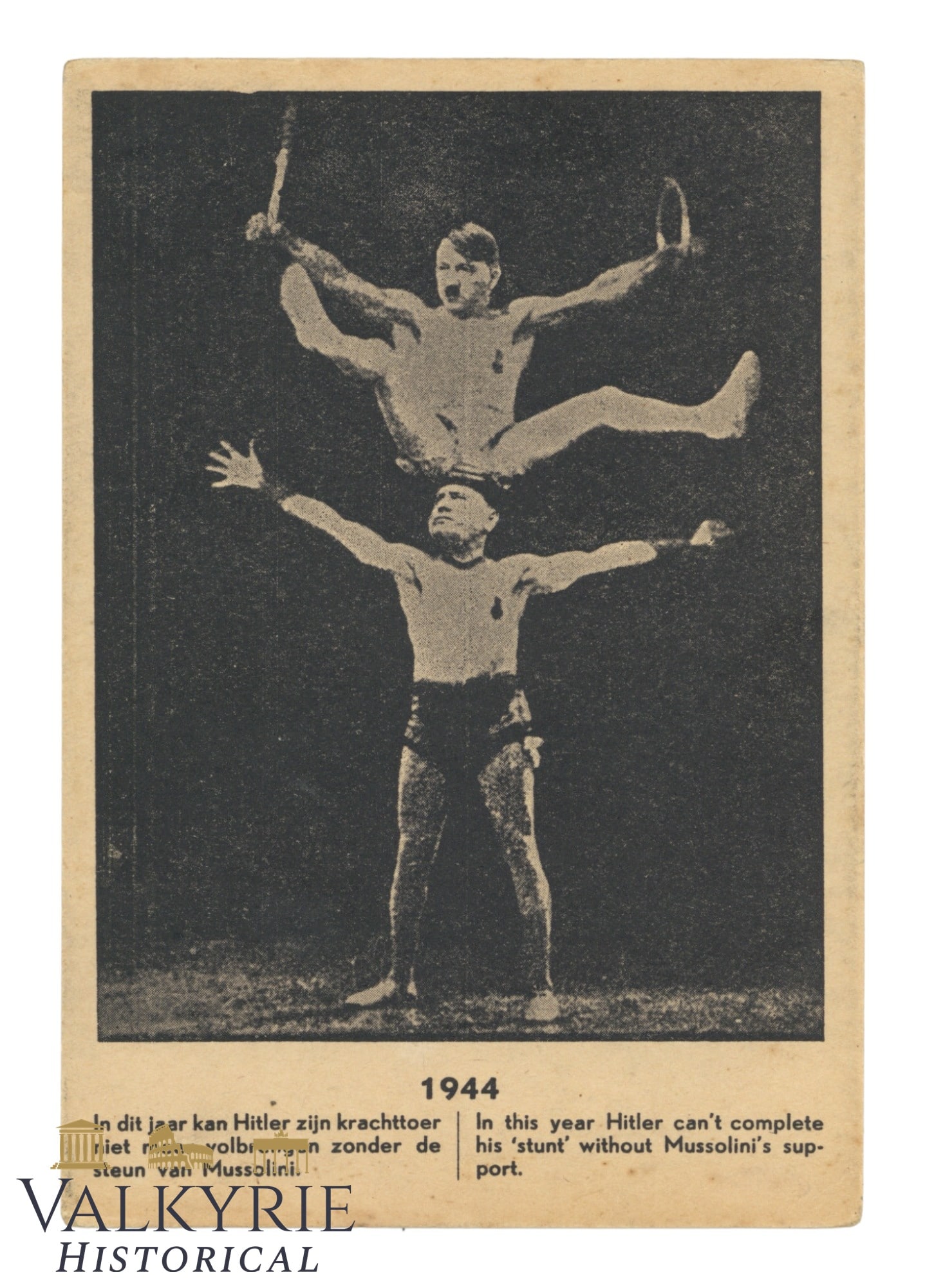 1944 Mint Holland postcard WW2 Hitler Mussolini Acrobats Anti Nazi (1 of 2)