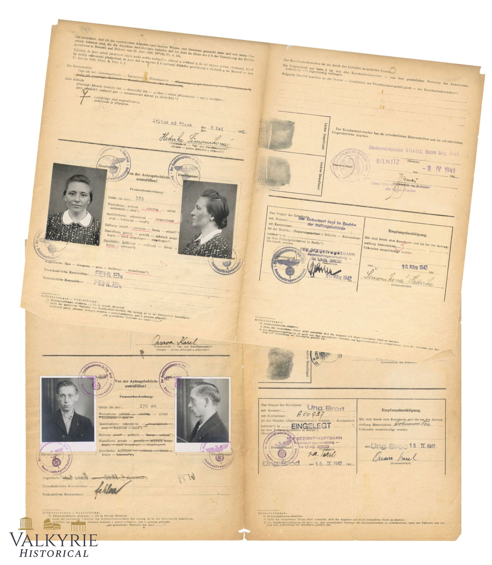 2 Forms Filled-in By Czech Citizens to Ask For the Kennkarte During German Occupation (1 of 9)