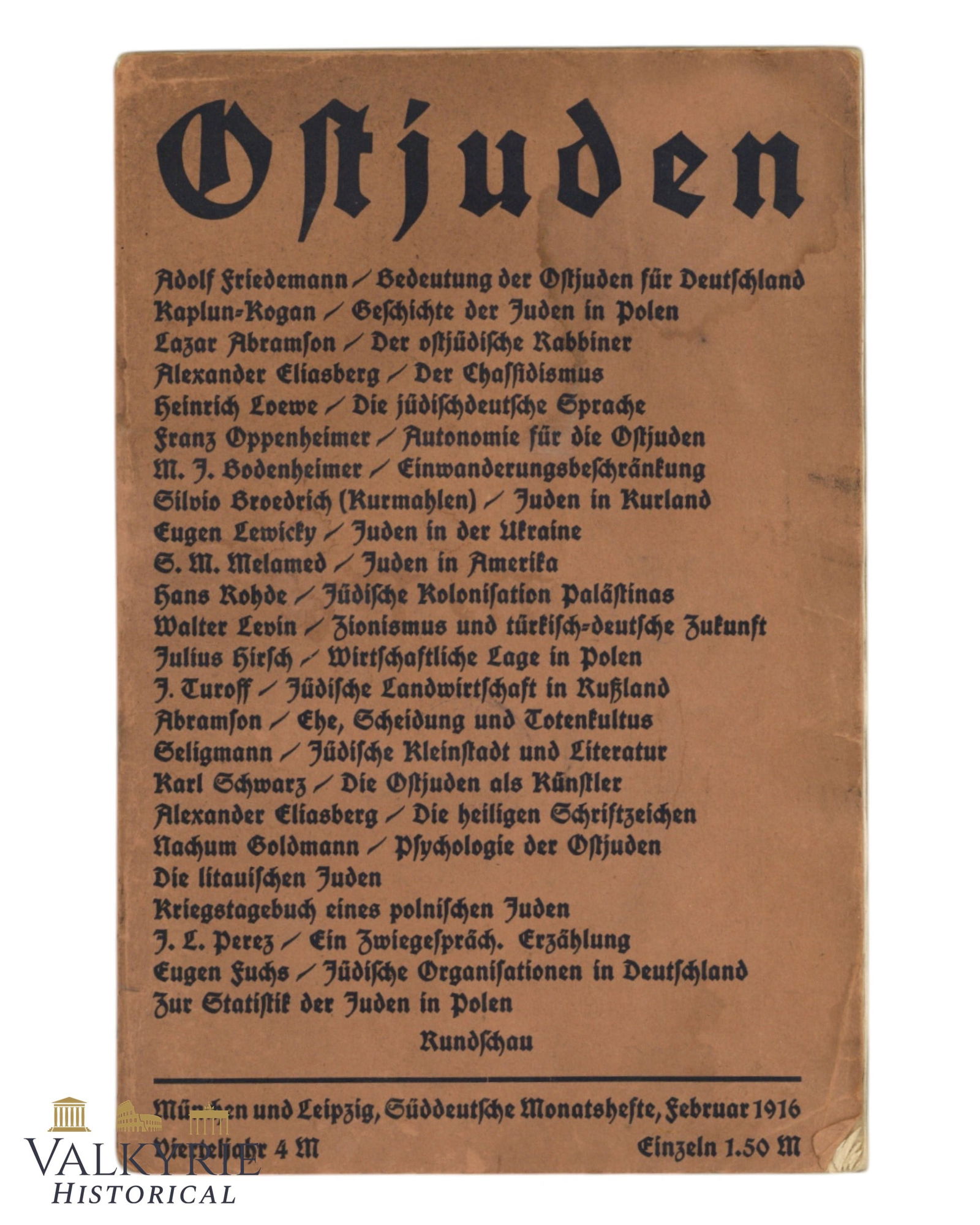 German Anti-Semitic Pamphlet "Eastern Jews" Where Many Jewish Personalities are Listed and Pointed (1 of 9)