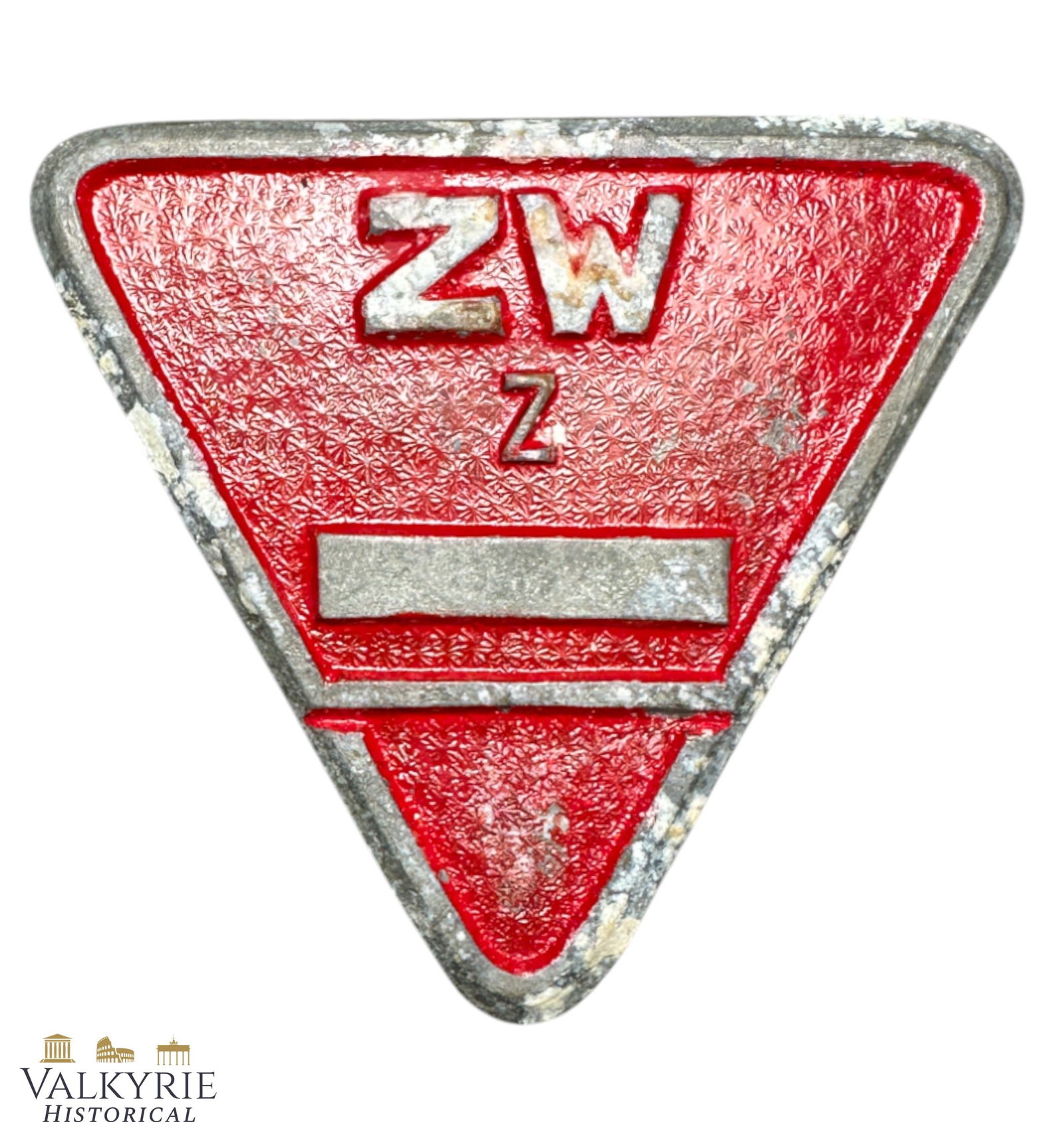 Relic Condition Ground Dug German Labour Camp Tag For Slave Labourers From Factory in Zittau: Relic Condition Ground Dug German Labour Camp Tag For Slave Labourers. ZW stands for "Zwangsarbeiter" which means Slave labourer. These tags were used in the buttonhole and they had different colours