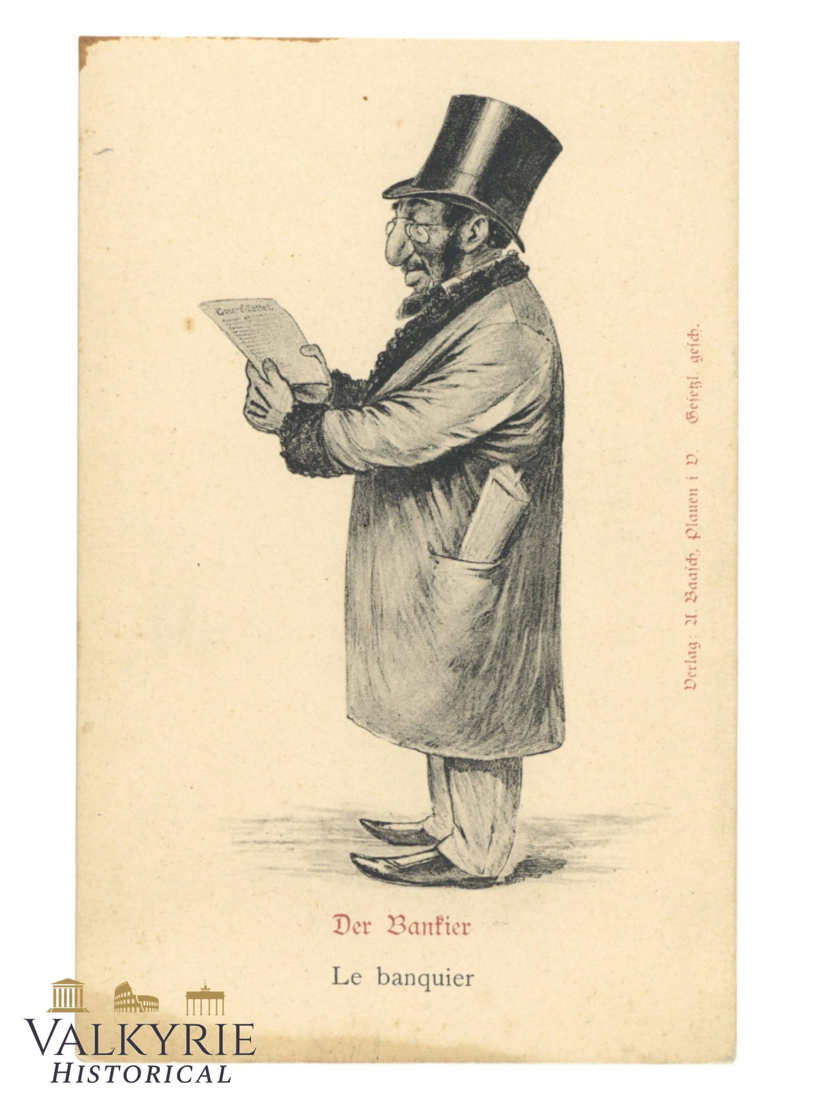 German Anti-Semitic Postcard "The Jewish Banker" Printed Before 1905 (1 of 2)
