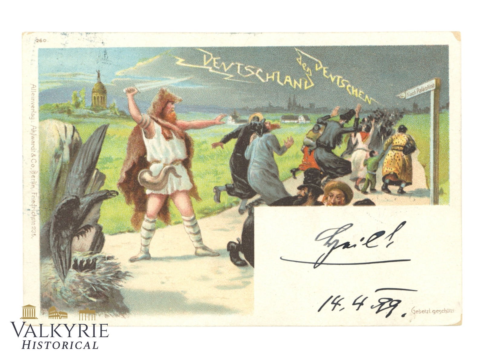German Anti-Semitic Postcard of 1899 "Germany for the Germans" Expulsion of the Jews from Germany (1 of 2)