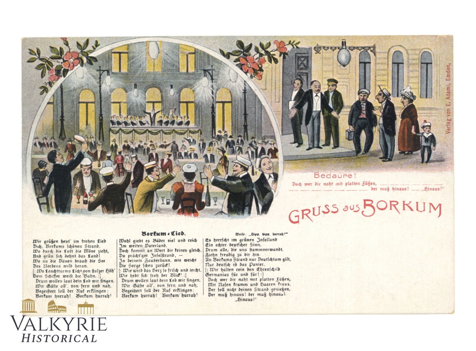 German Anti-Semitic Postcard Representing a Jewish Family Banned From Entering a Celebration (1 of 2)