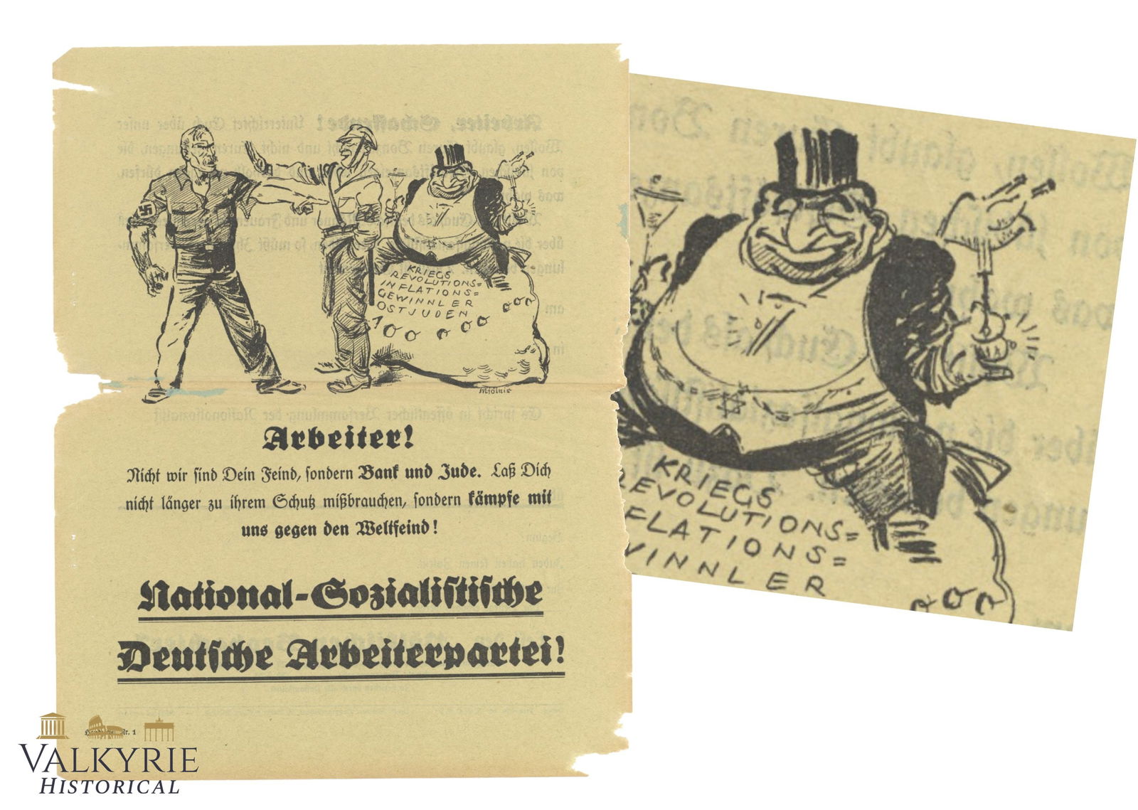 Anti-Semitic Leaflet of the NSDAP "Workers! We Are Not Your Enemy, But Bank and Jew!" 1920s (1 of 3)